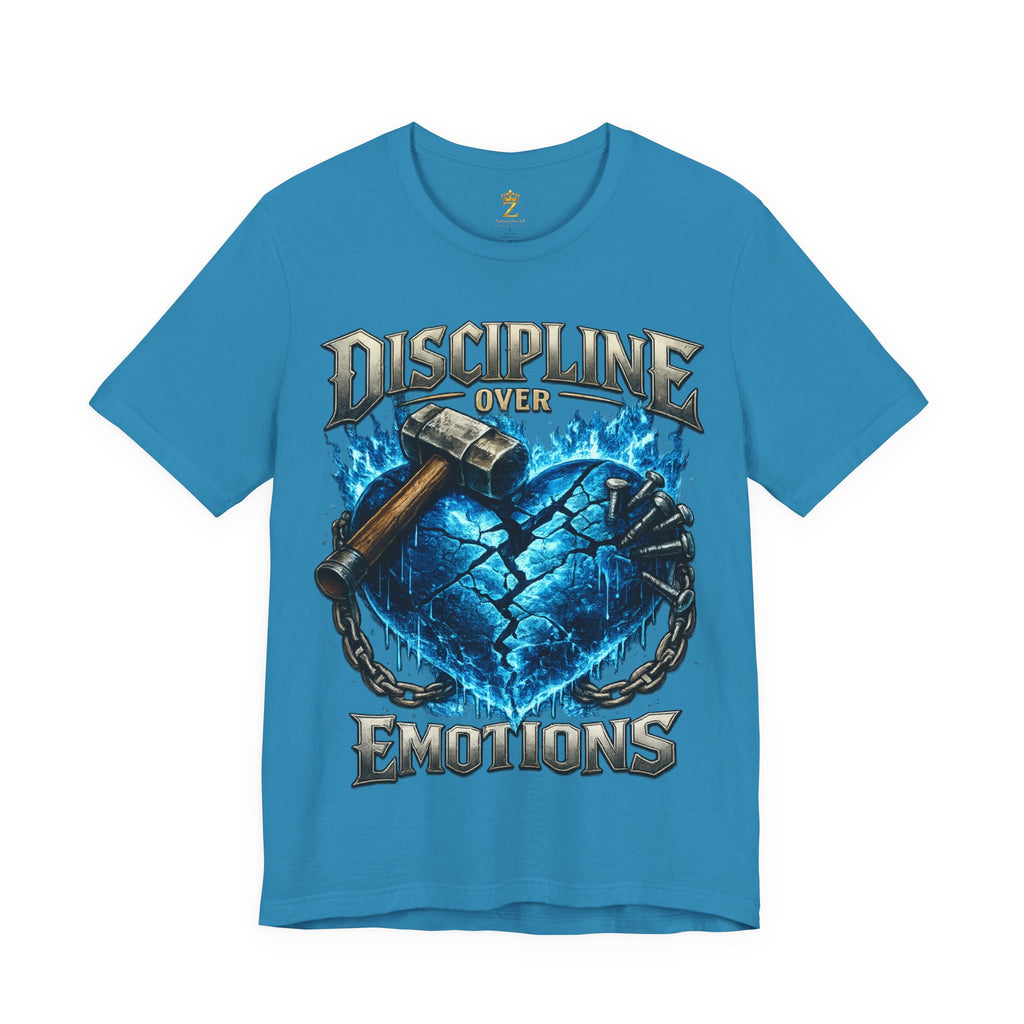 Discipline Over Emotions Premium Graphic T-Shirt (Blue Heart) Printify