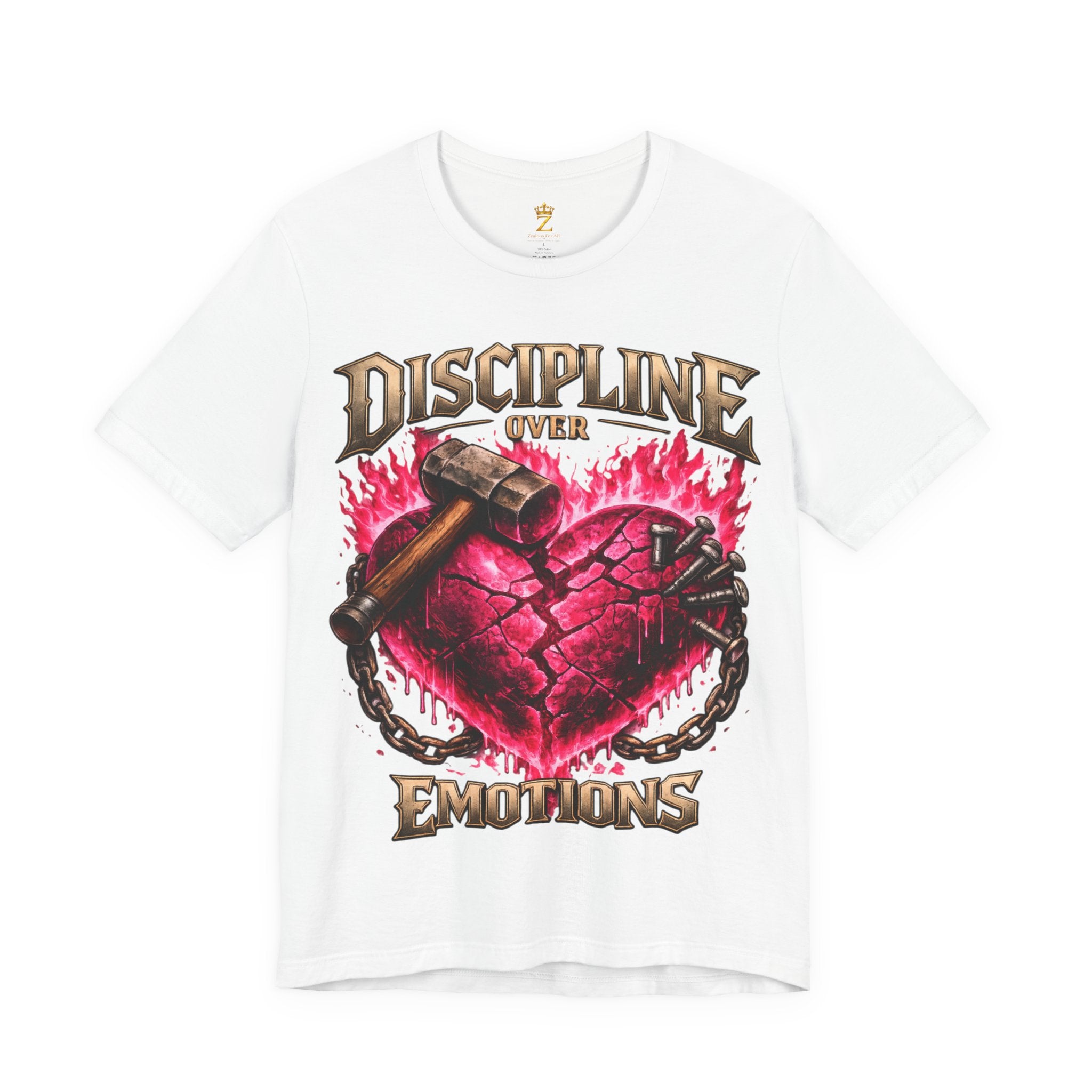 Discipline Over Emotions Premium Graphic T-Shirt (Hot Pink Heart) Printify