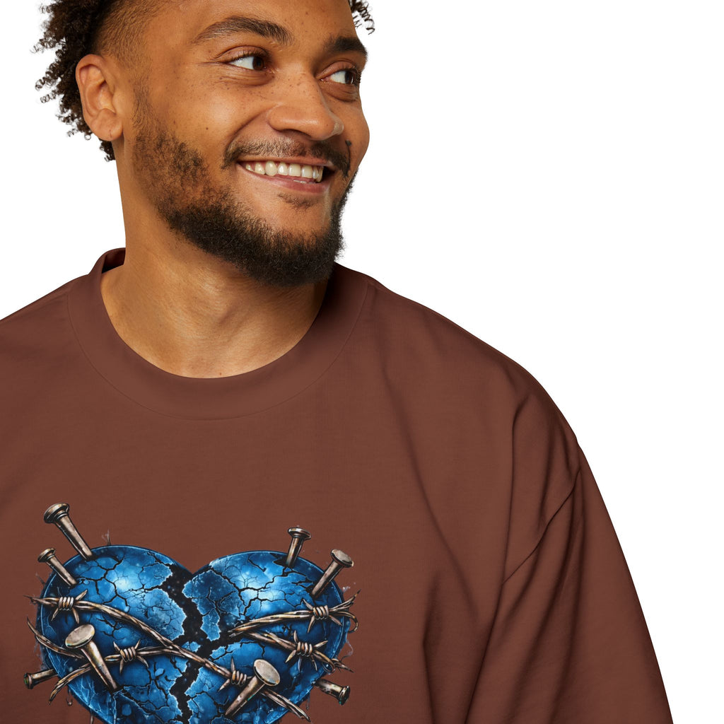 Oversized Discipline Over Emotions (Back) Graphic Tee (Blue Heart) Printify