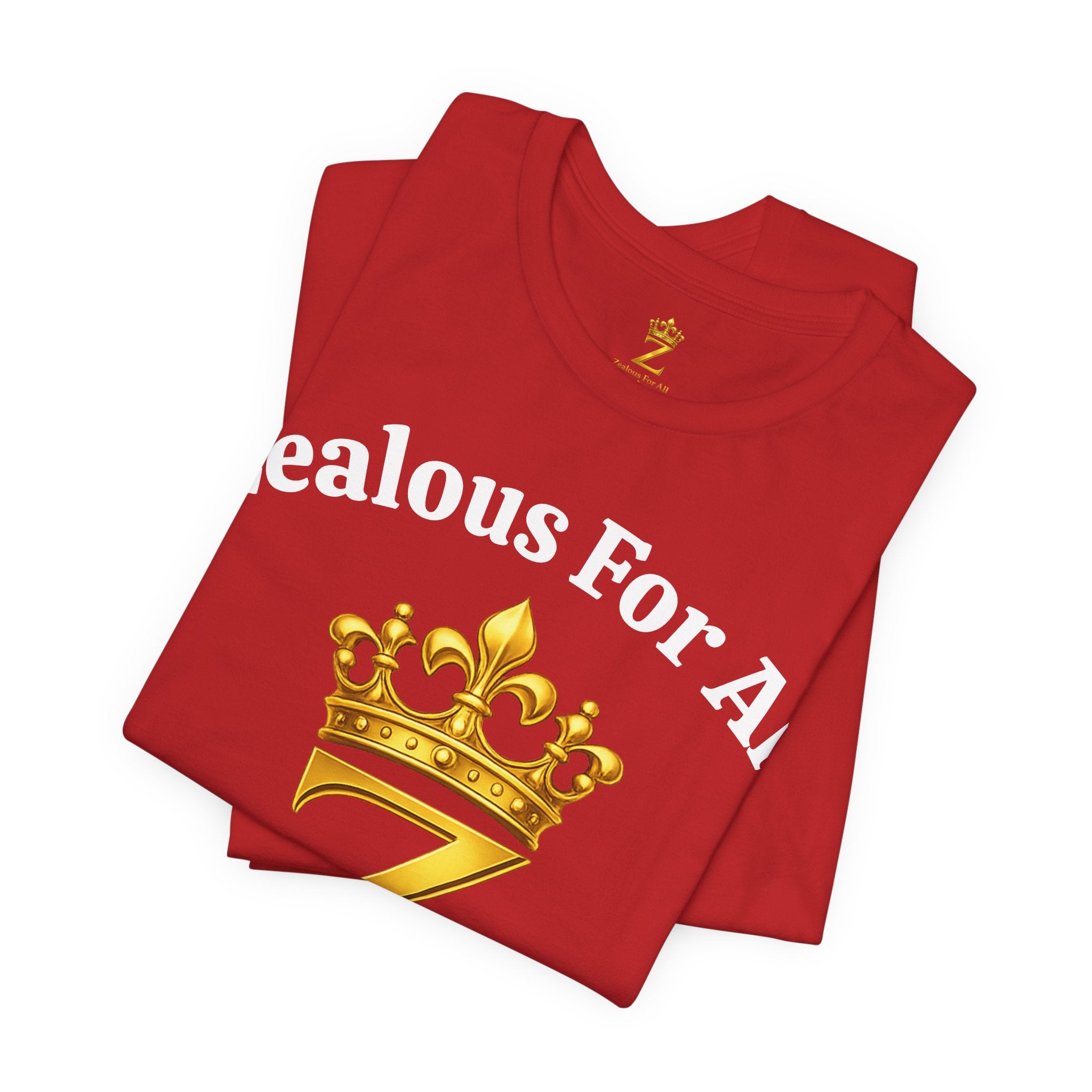 Unisex Luxury Zealous For All T-Shirt (Gold/White Words, Big Logo T-shirt) Printify