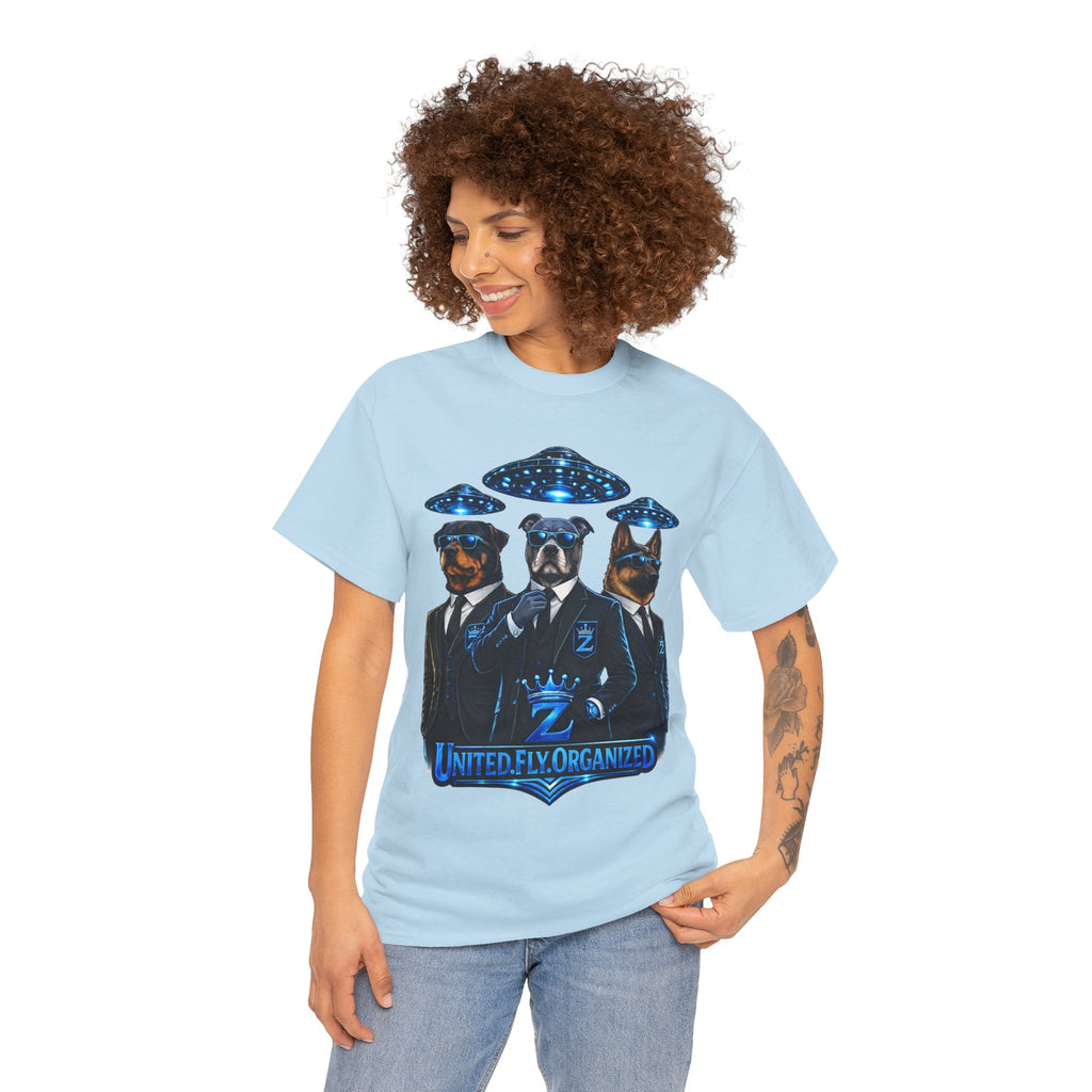 Adult "United. Fly. Organized." Graphic Tee (Blue) Printify