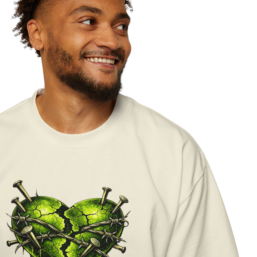 Adult *Oversized* Discipline Over Emotions (Back) Graphic Tee (Lime Green Heart) Printify