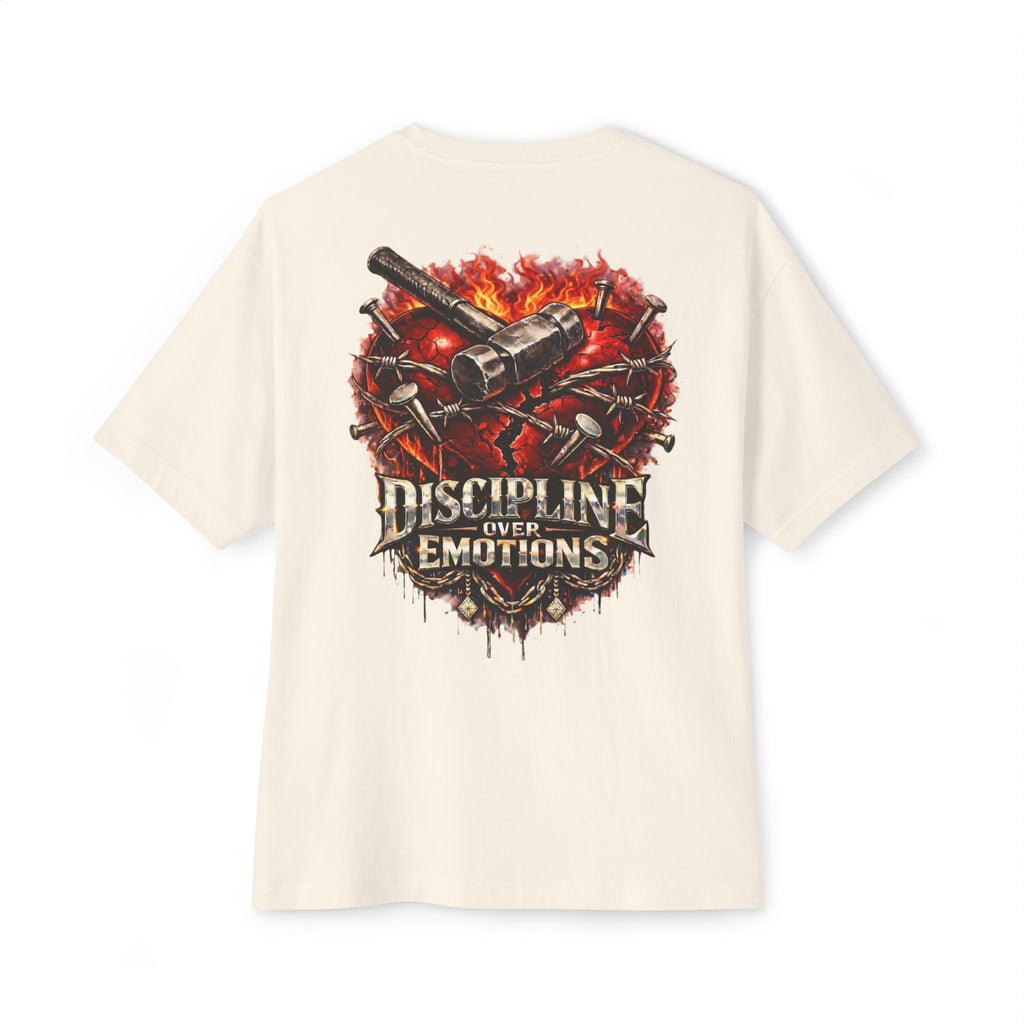 Adult *Oversized* Discipline Over Emotions (Back) Graphic Tee (Red Heart) Printify