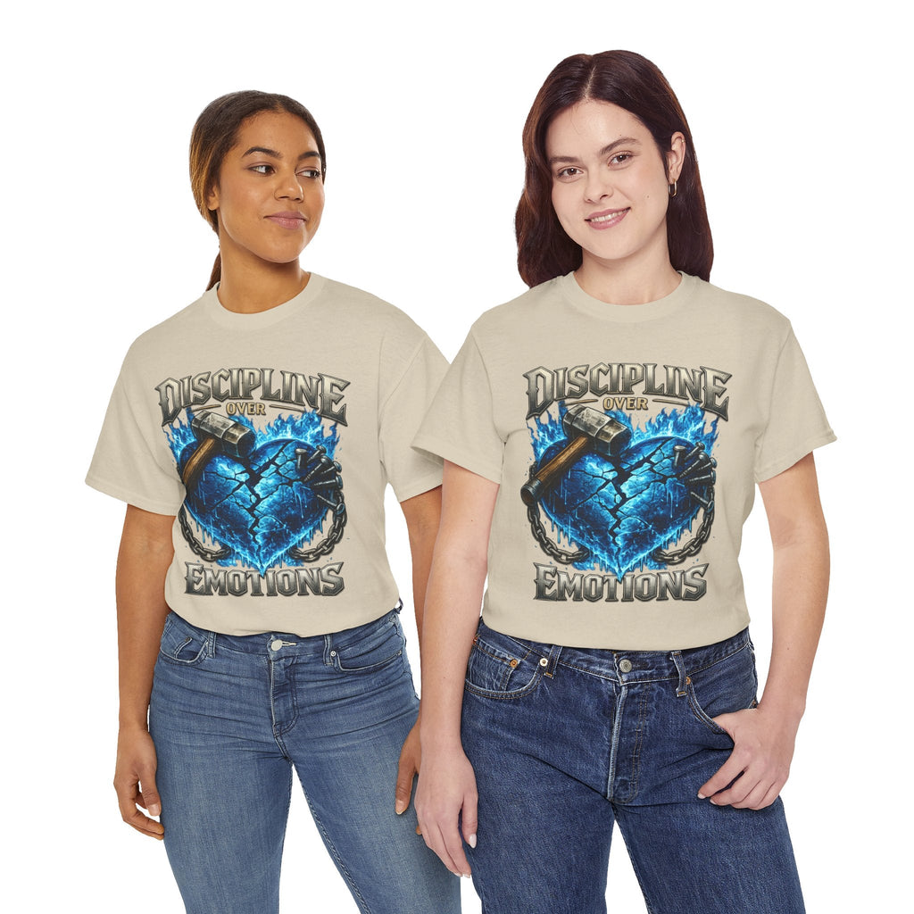Discipline Over Emotions Graphic T-Shirt (Blue Heart) Printify