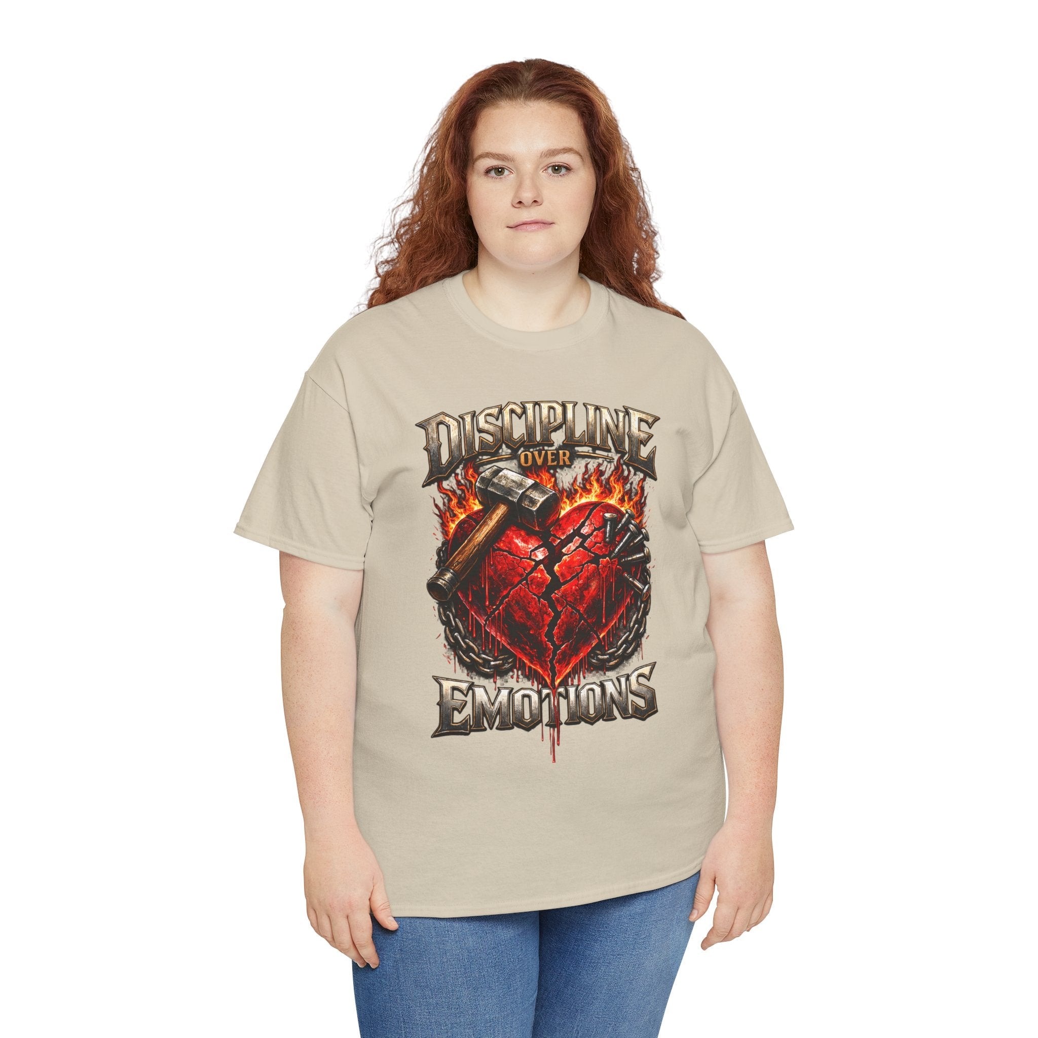 Discipline Over Emotions Graphic T-Shirt (Red Heart) Printify