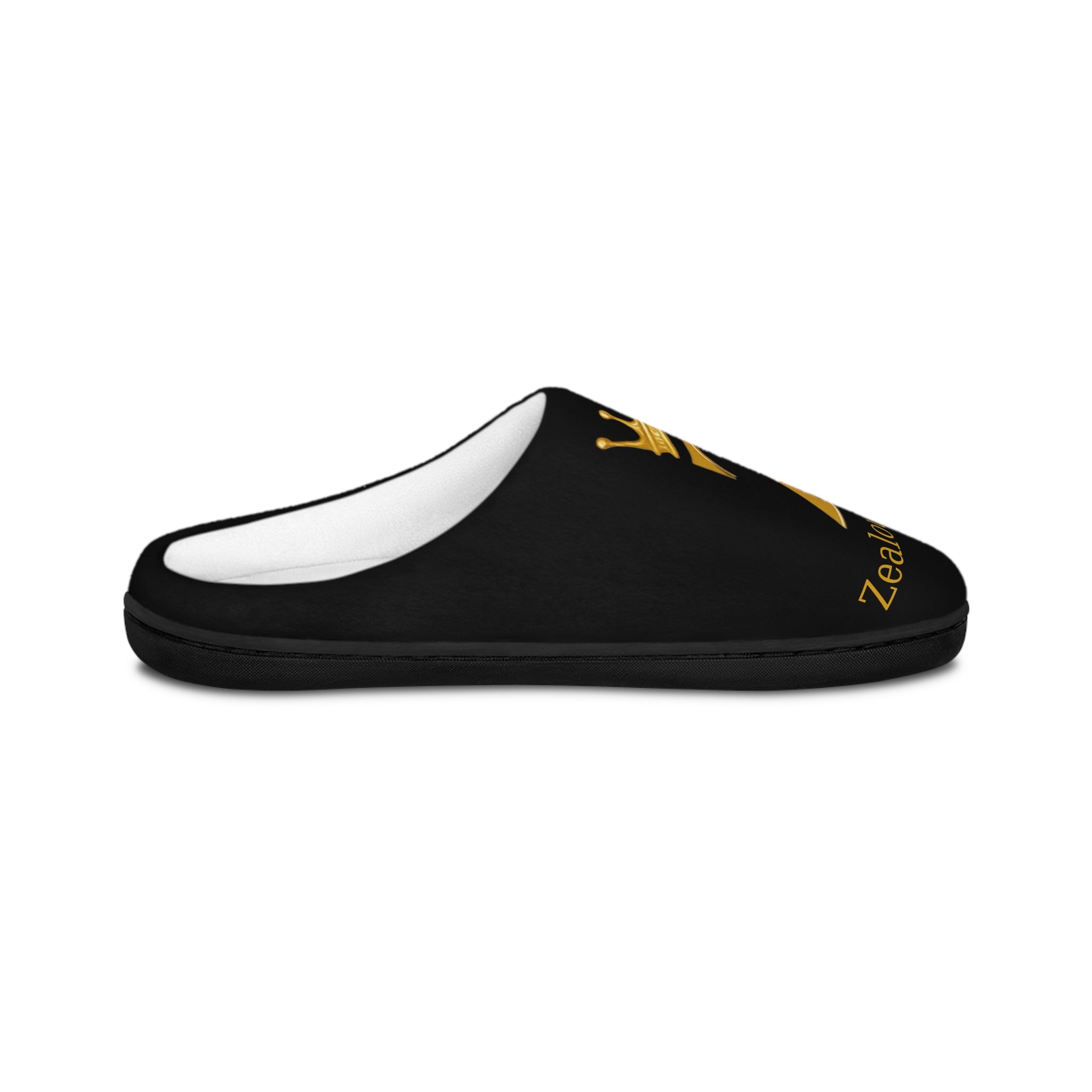 Z Crown Men's Indoor Slippers — Black & Gold Cozy House Slides Printify