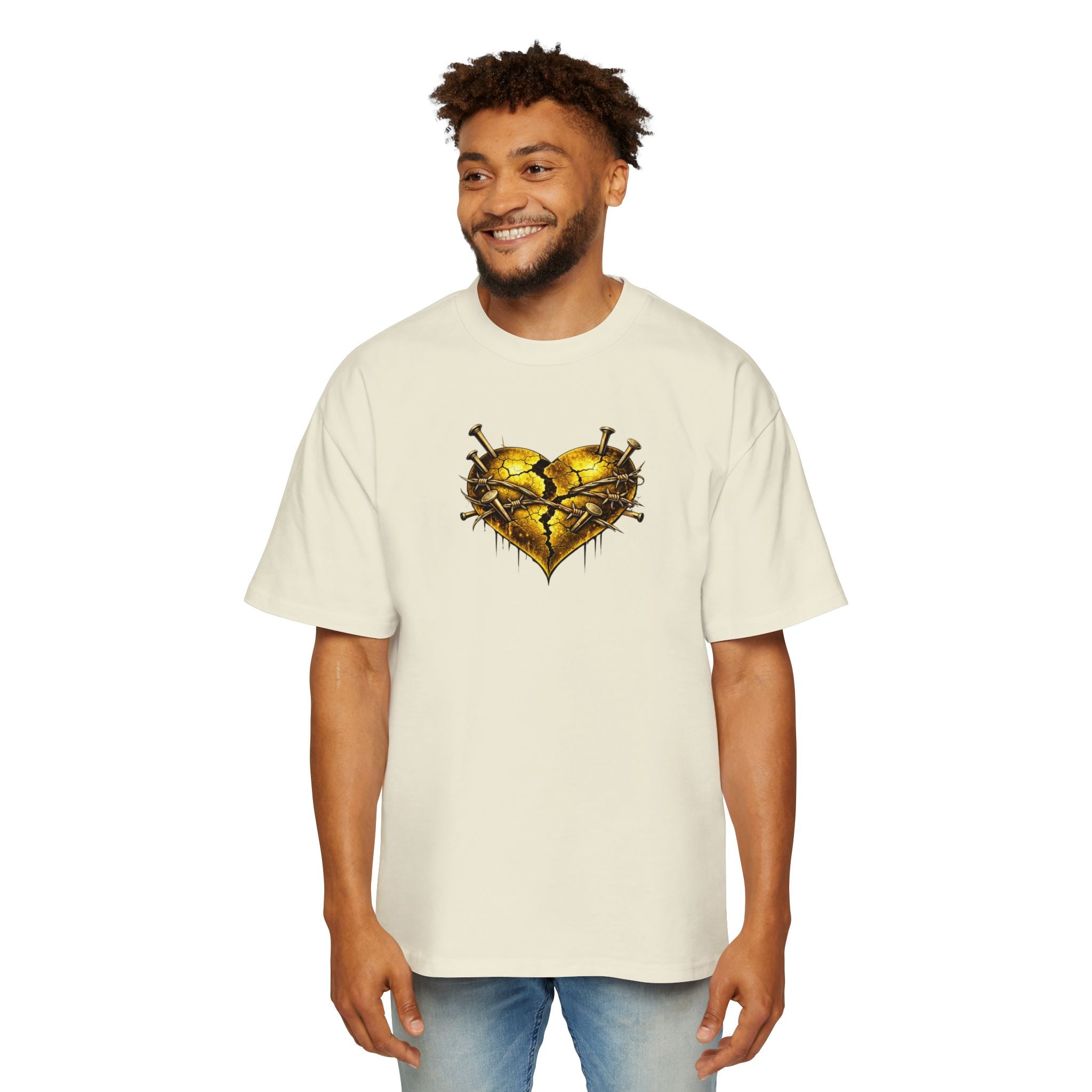 Oversized Discipline Over Emotions (Back) Graphic Tee (Gold Heart) Printify