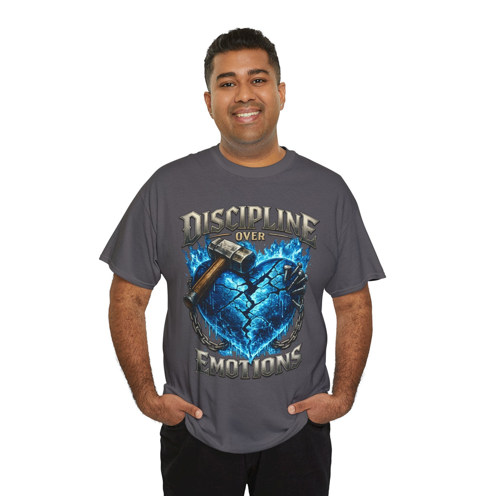 Discipline Over Emotions Graphic T-Shirt (Blue Heart) Printify