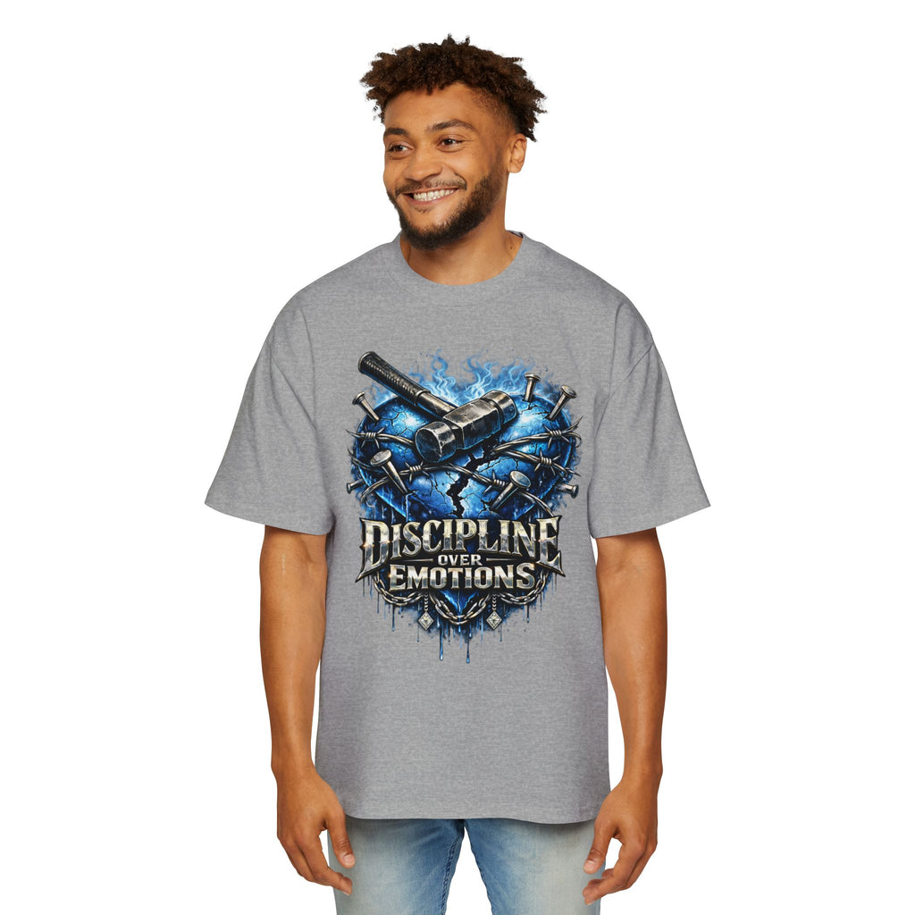 Oversized Discipline Over Emotions Graphic T-Shirt (Blue Heart) Printify