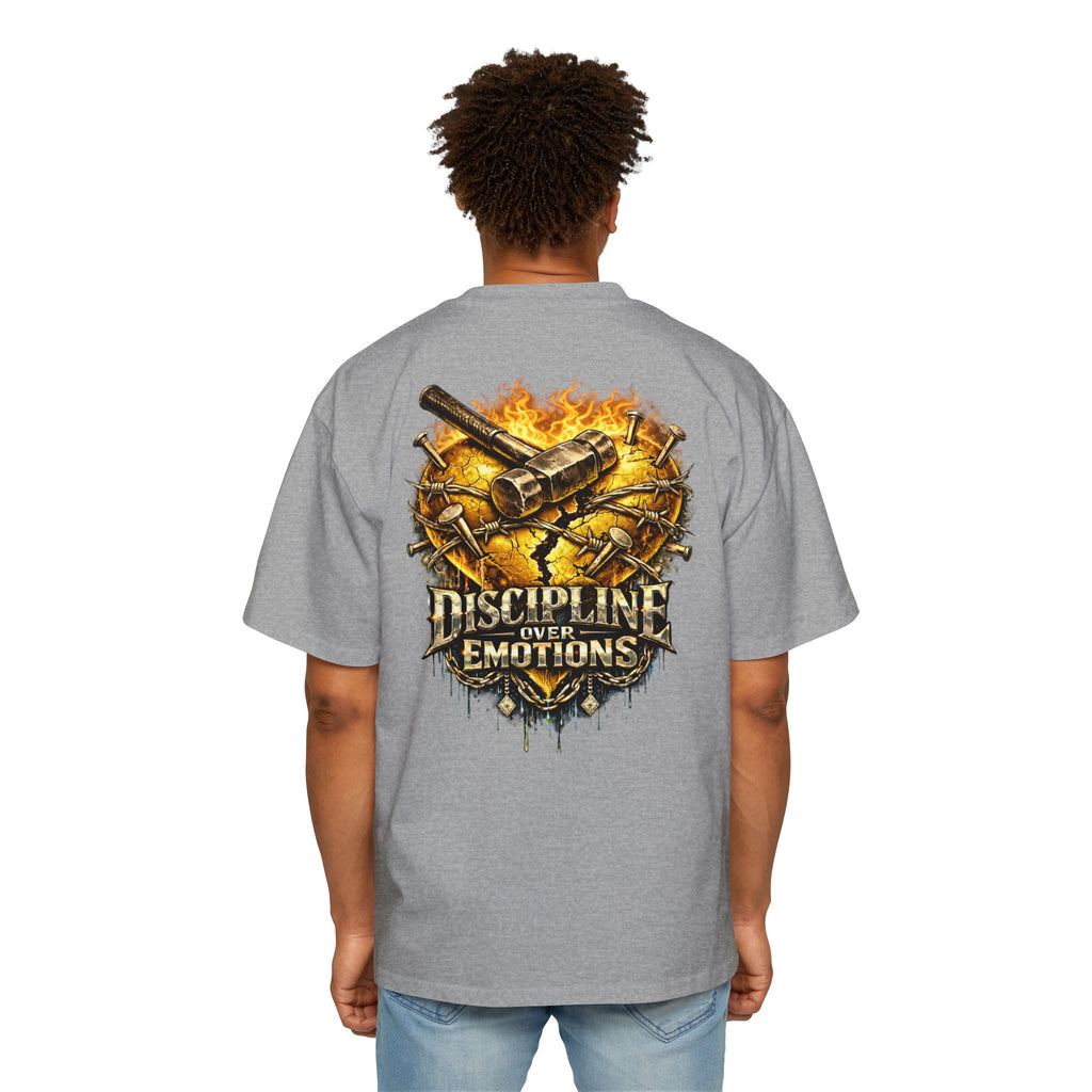 Oversized Discipline Over Emotions (Back) Graphic Tee (Gold Heart) Printify