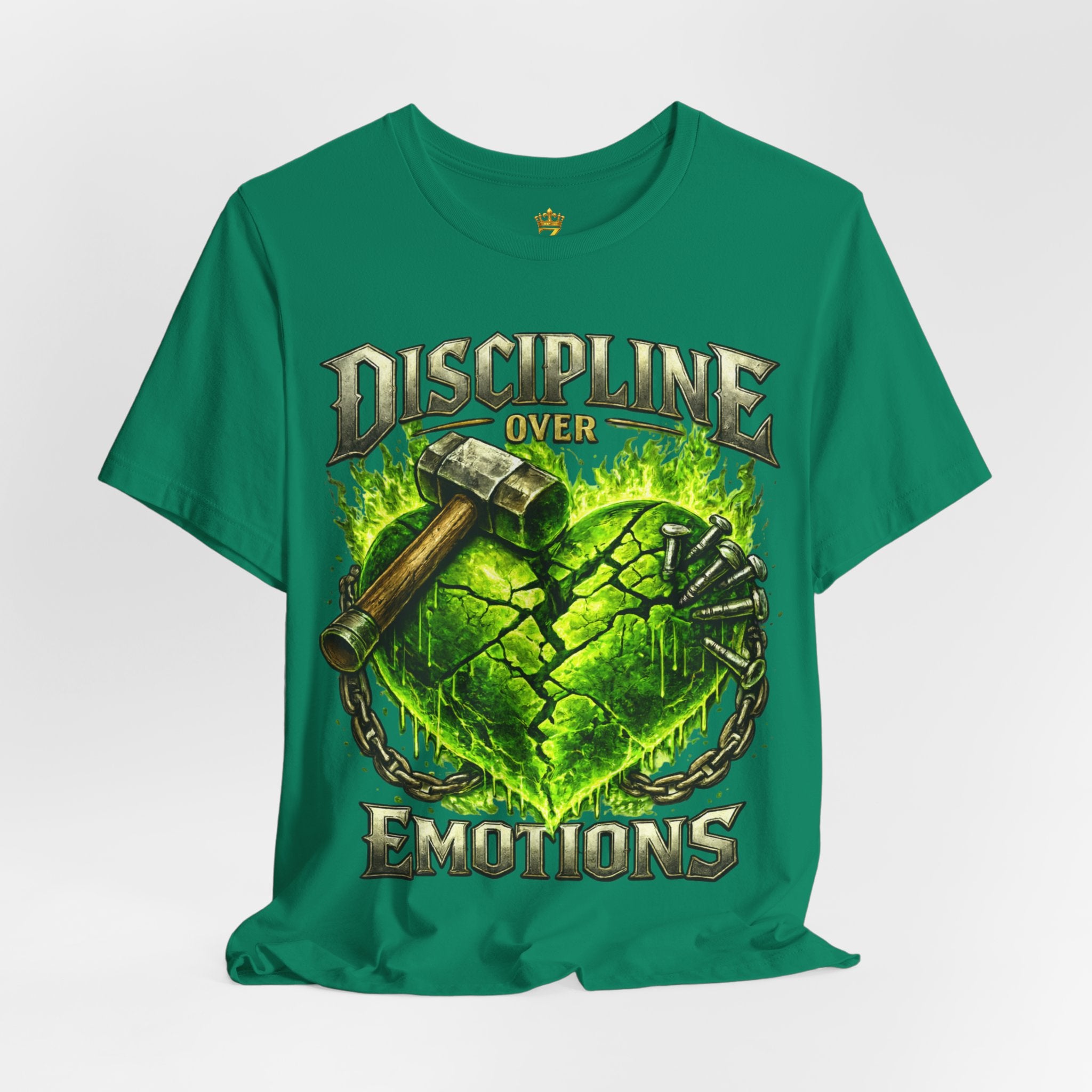 Discipline Over Emotions Premium Graphic T-Shirt (Lime Green Heart) Printify
