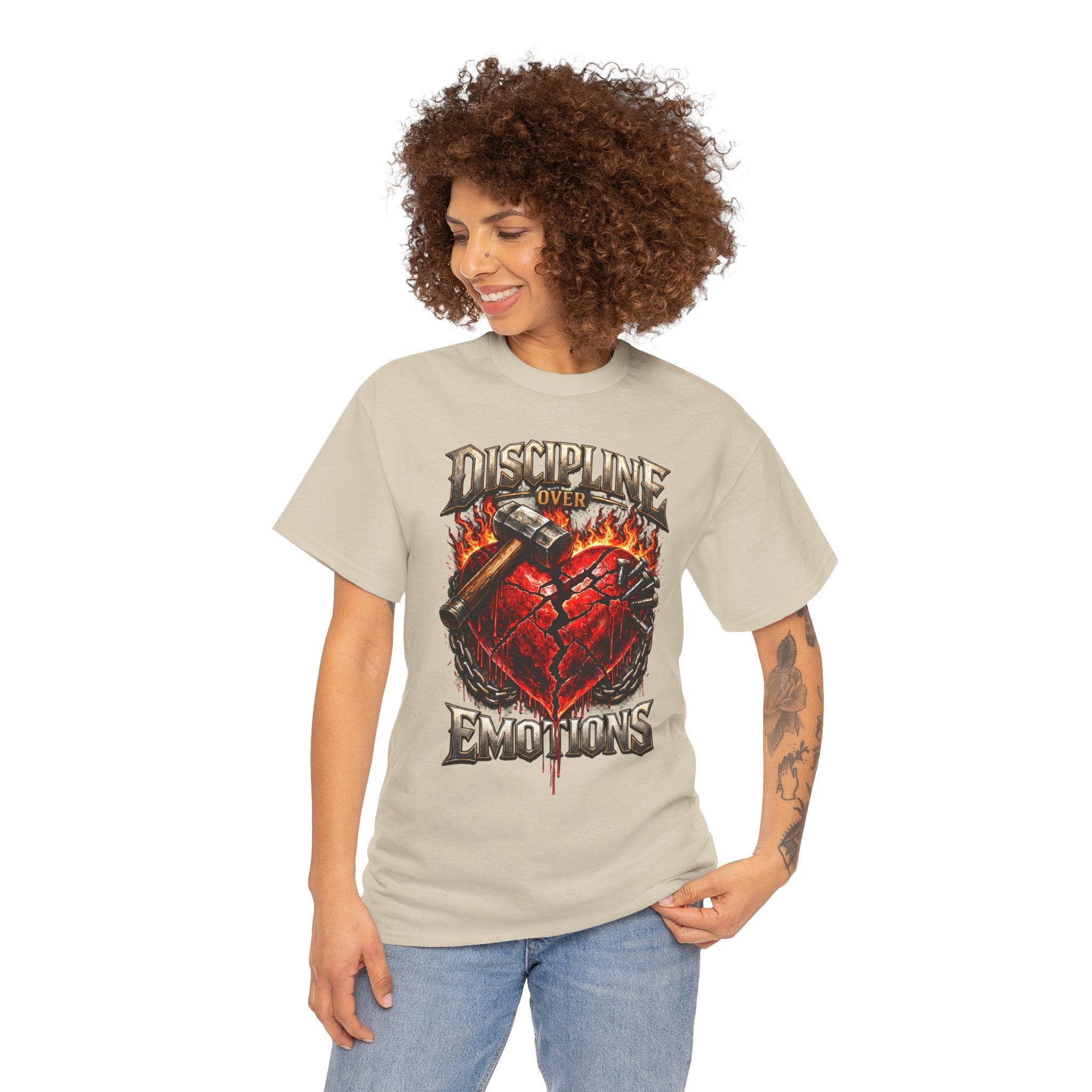 Discipline Over Emotions Graphic T-Shirt (Red Heart) Printify