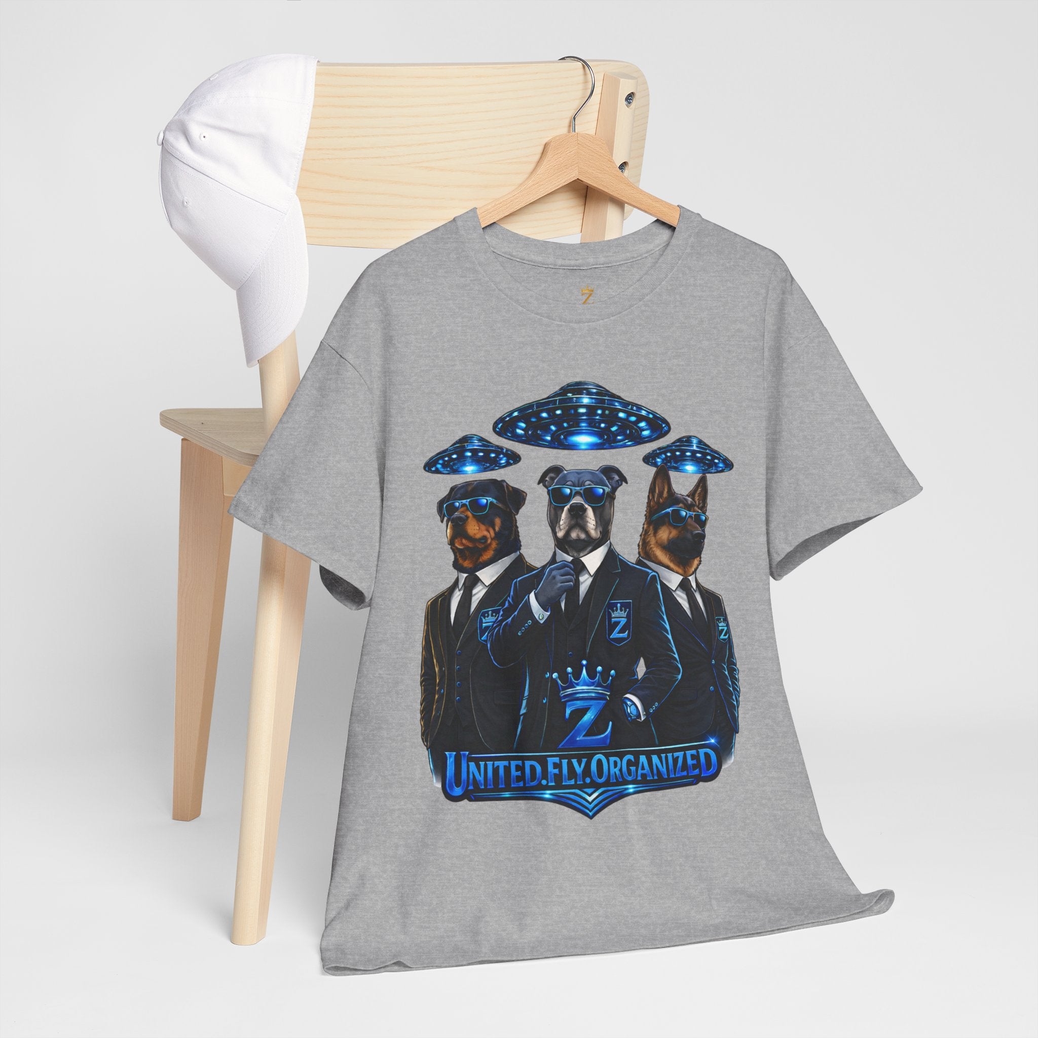 Adult "United. Fly. Organized." Graphic Tee (Blue) Printify