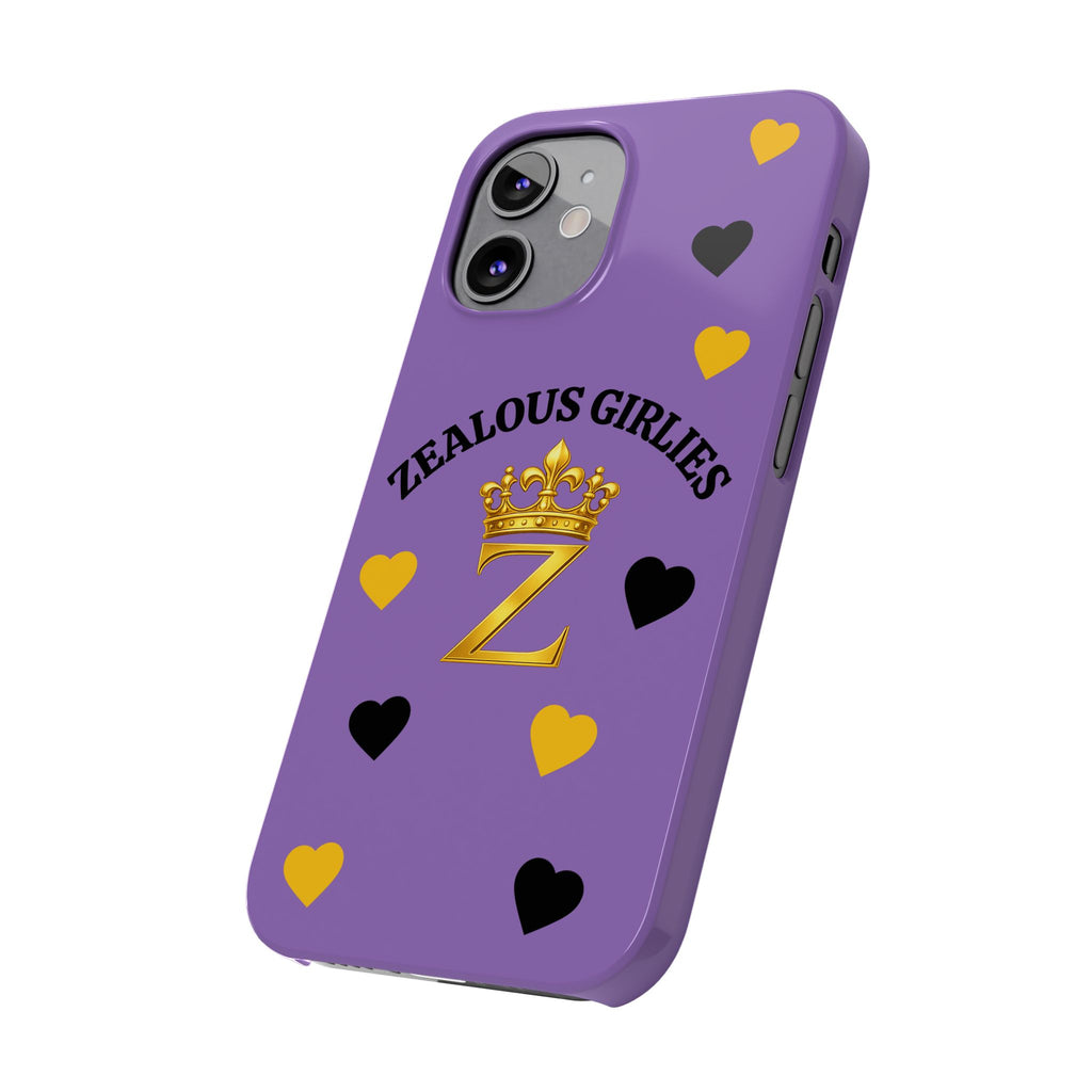 Zealous Girlies 'Z' Crown Slim Phone Case — Purple & Gold Heart Design Printify