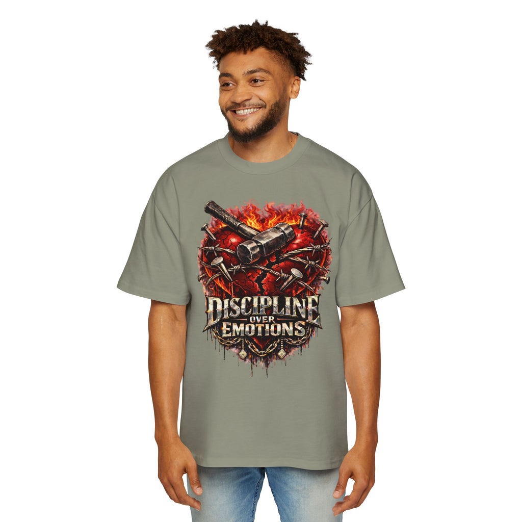 Oversized Discipline Over Emotions Graphic Tee (Front Red Heart) Printify