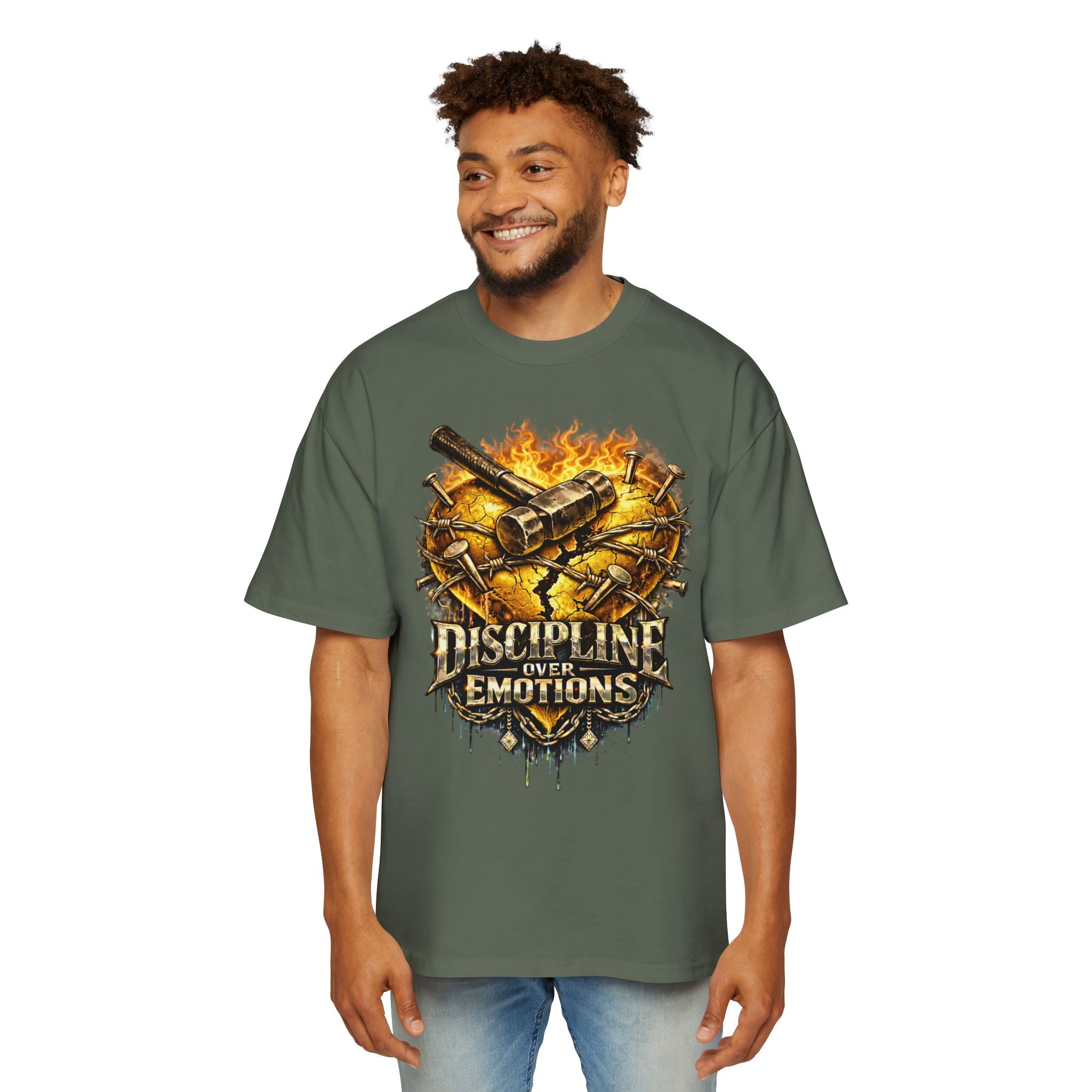 Oversized Discipline Over Emotions Graphic Tee (Gold Heart) Printify