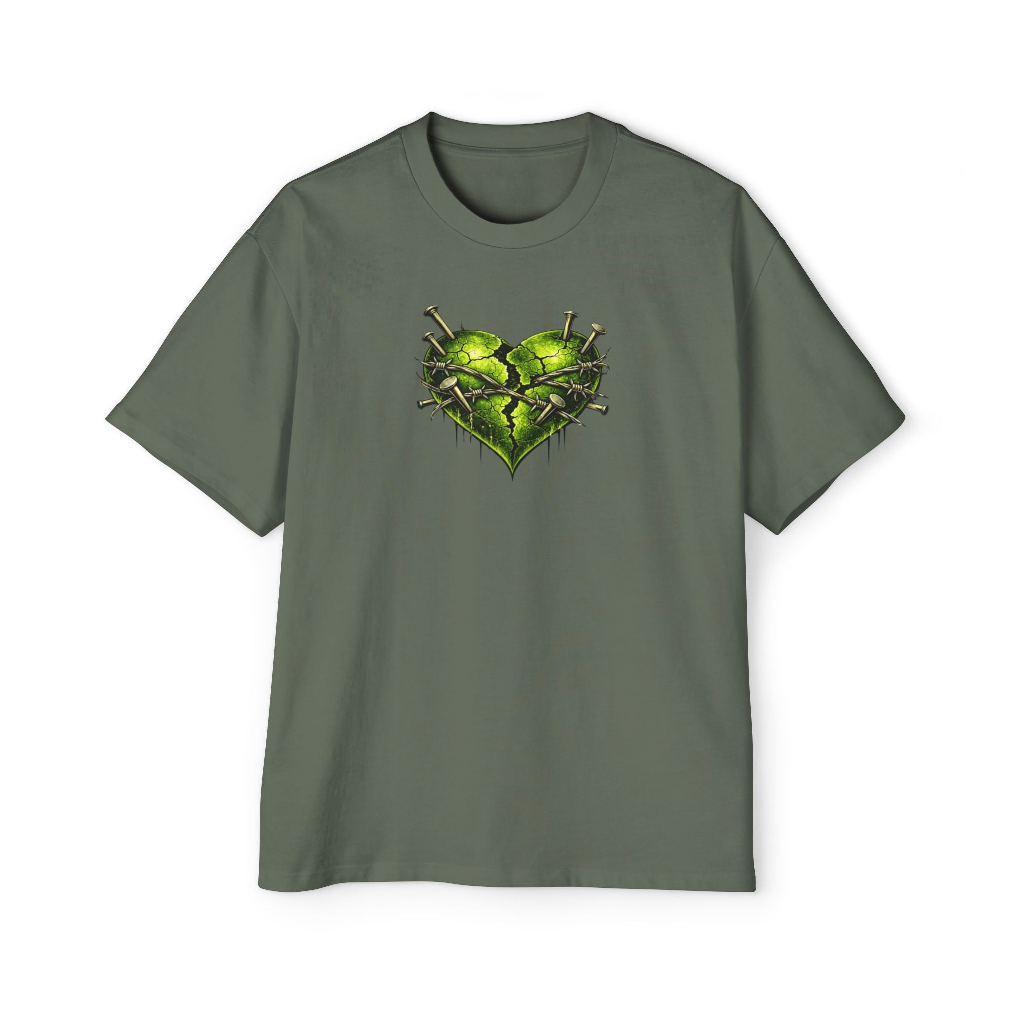 Adult *Oversized* Discipline Over Emotions (Back) Graphic Tee (Lime Green Heart) Printify