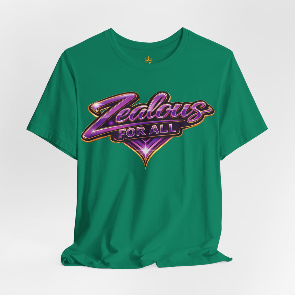 CUSTOM Zealous For All Graphic T-Shirt (Purple & Gold Trim Logo)