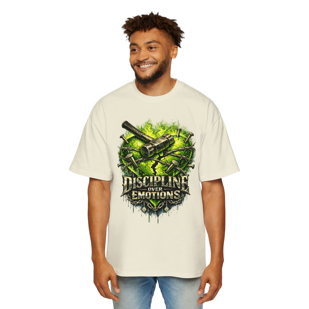 Oversized Discipline Over Emotions Graphic Tee (Green Heart) Printify