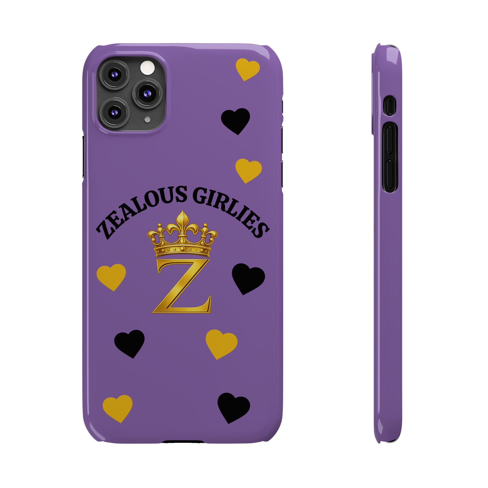 Zealous Girlies 'Z' Crown Slim Phone Case — Purple & Gold Heart Design Printify