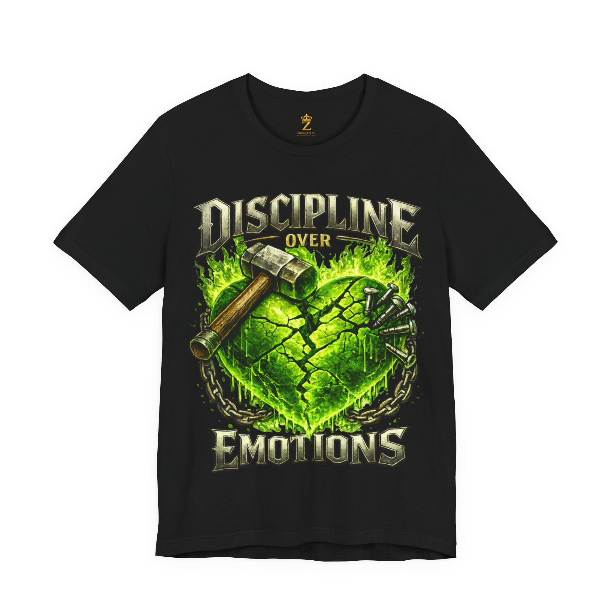 Discipline Over Emotions Premium Graphic T-Shirt (Lime Green Heart) Printify