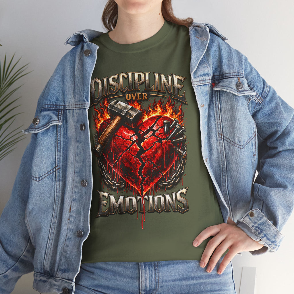 Discipline Over Emotions Graphic T-Shirt (Red Heart) Printify