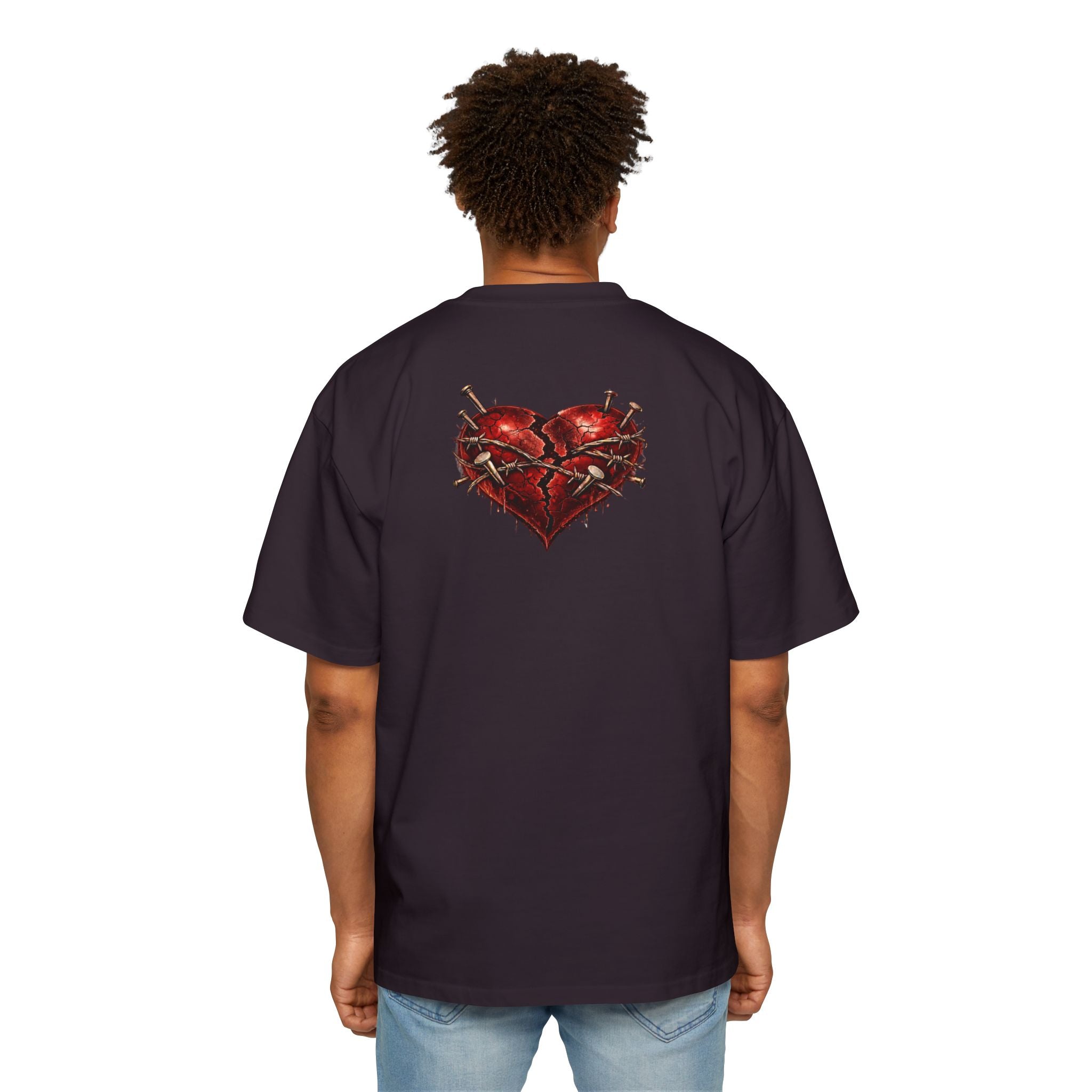 Oversized Discipline Over Emotions Graphic Tee (Front Red Heart) Printify
