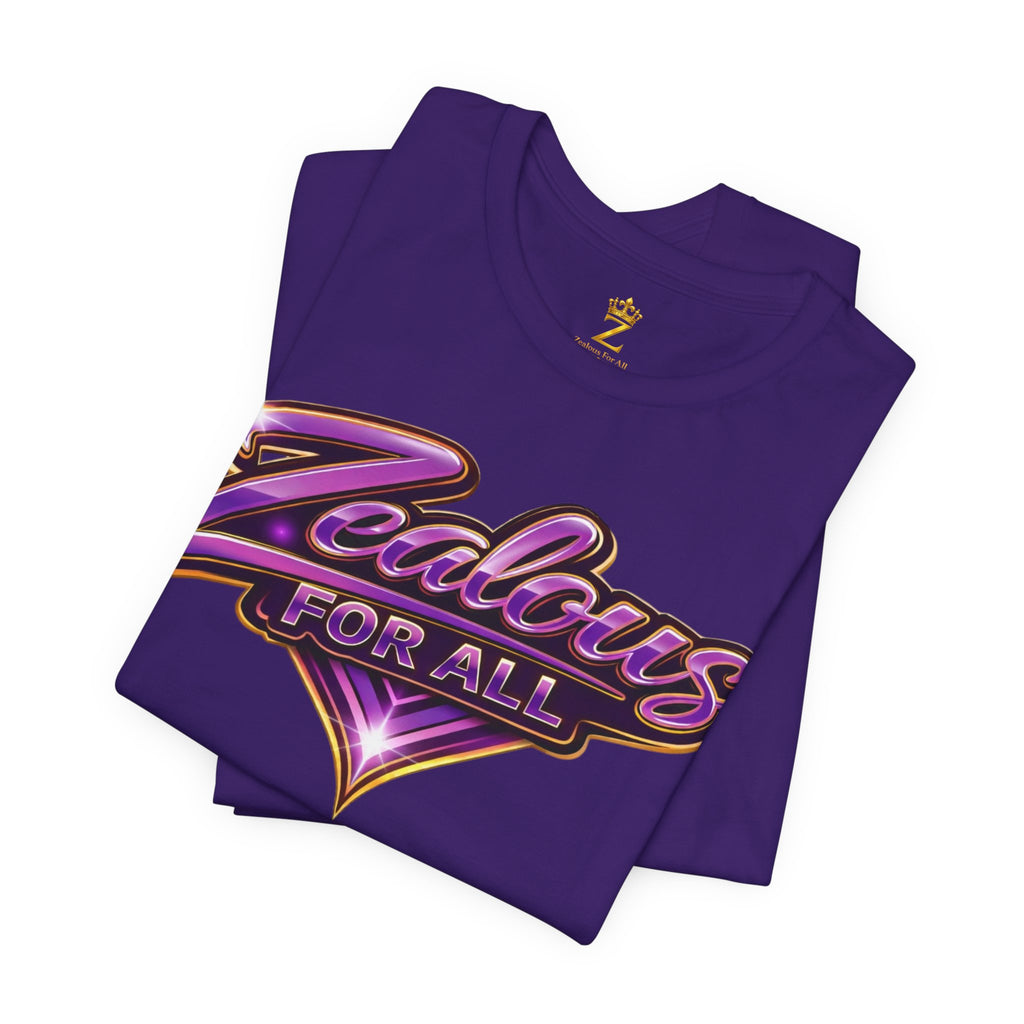 CUSTOM Zealous For All Graphic T-Shirt (Purple & Gold Trim Logo)
