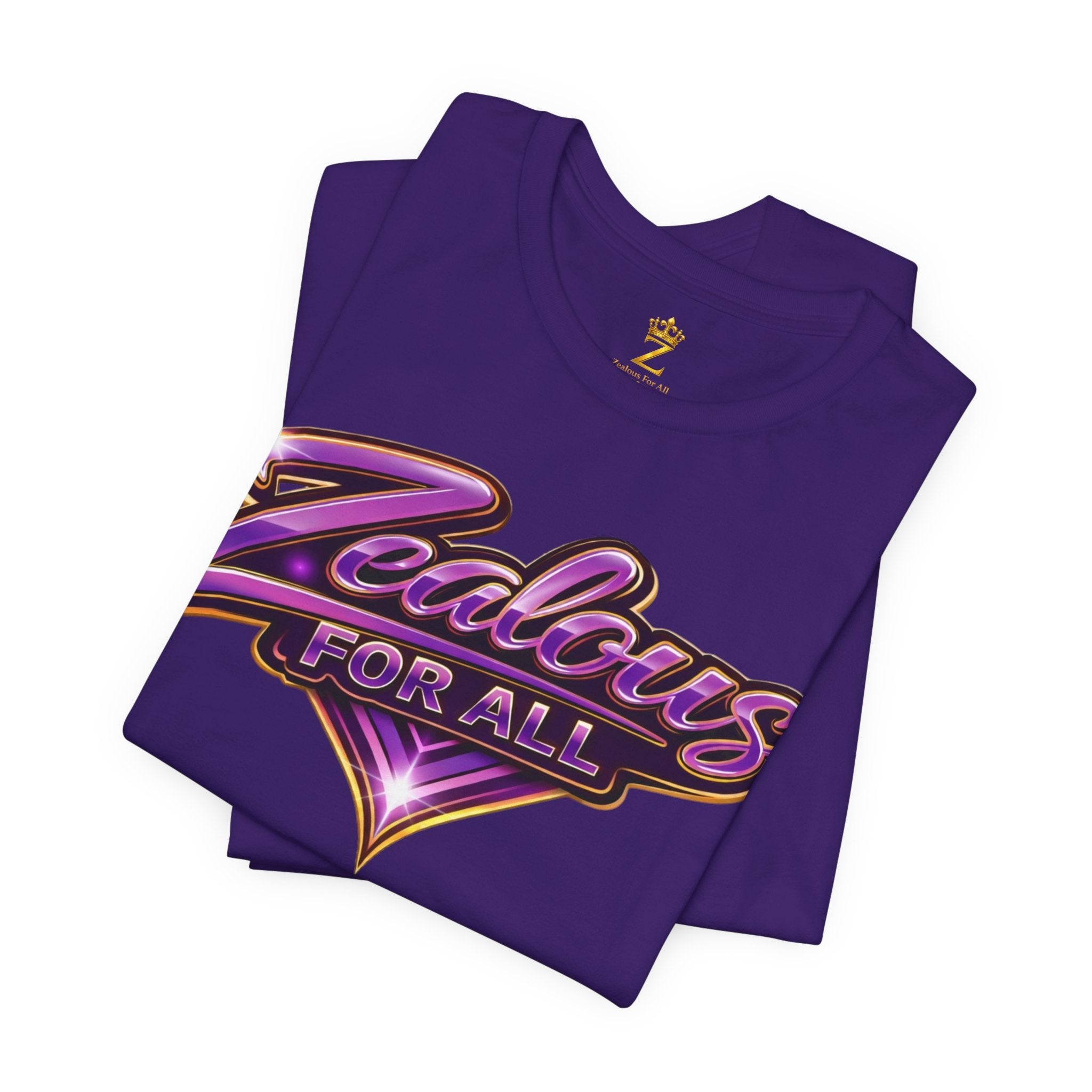 CUSTOM Zealous For All Graphic T-Shirt (Purple & Gold Trim Logo)