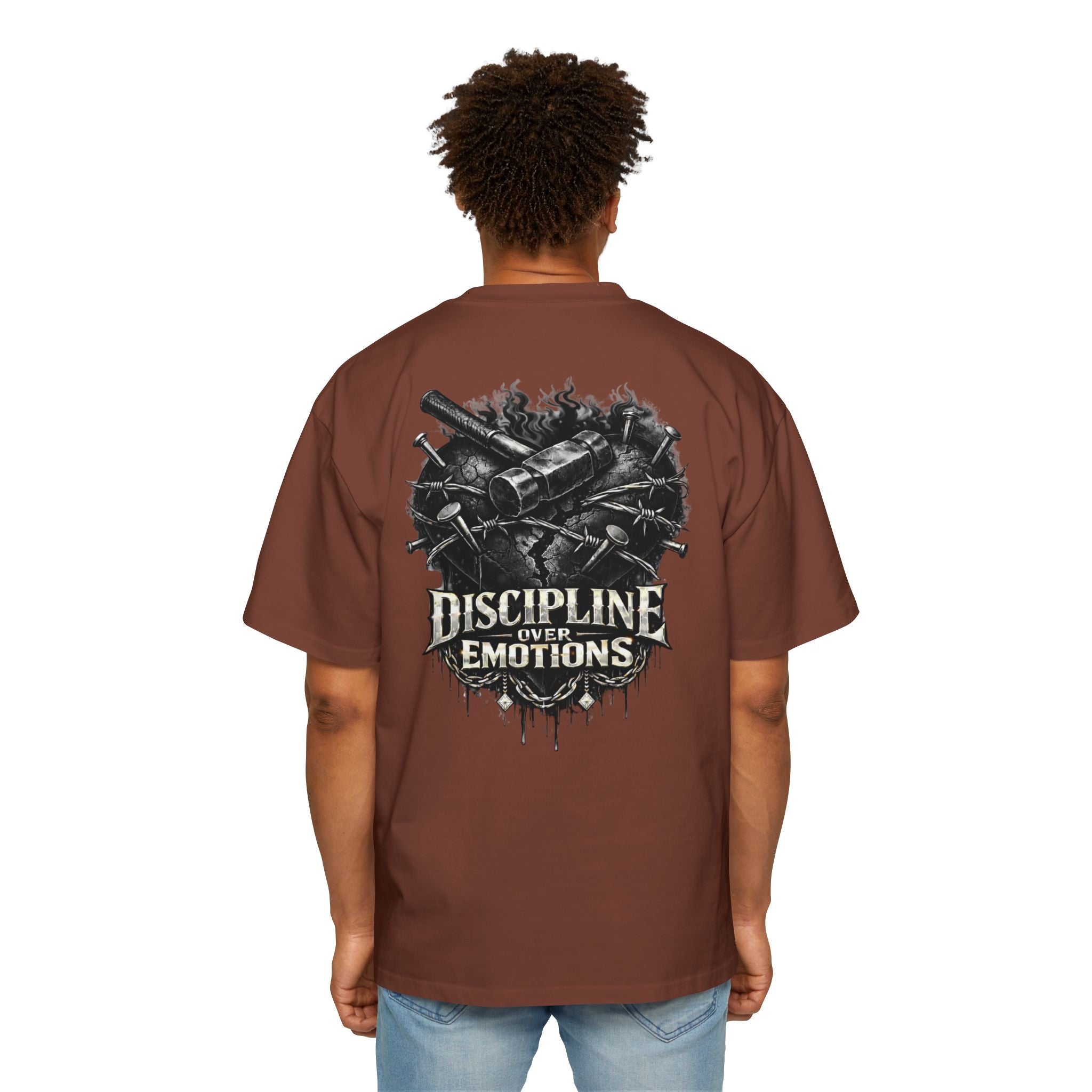 Oversized Discipline Over Emotions (Back) Graphic Tee (Black Heart) Printify