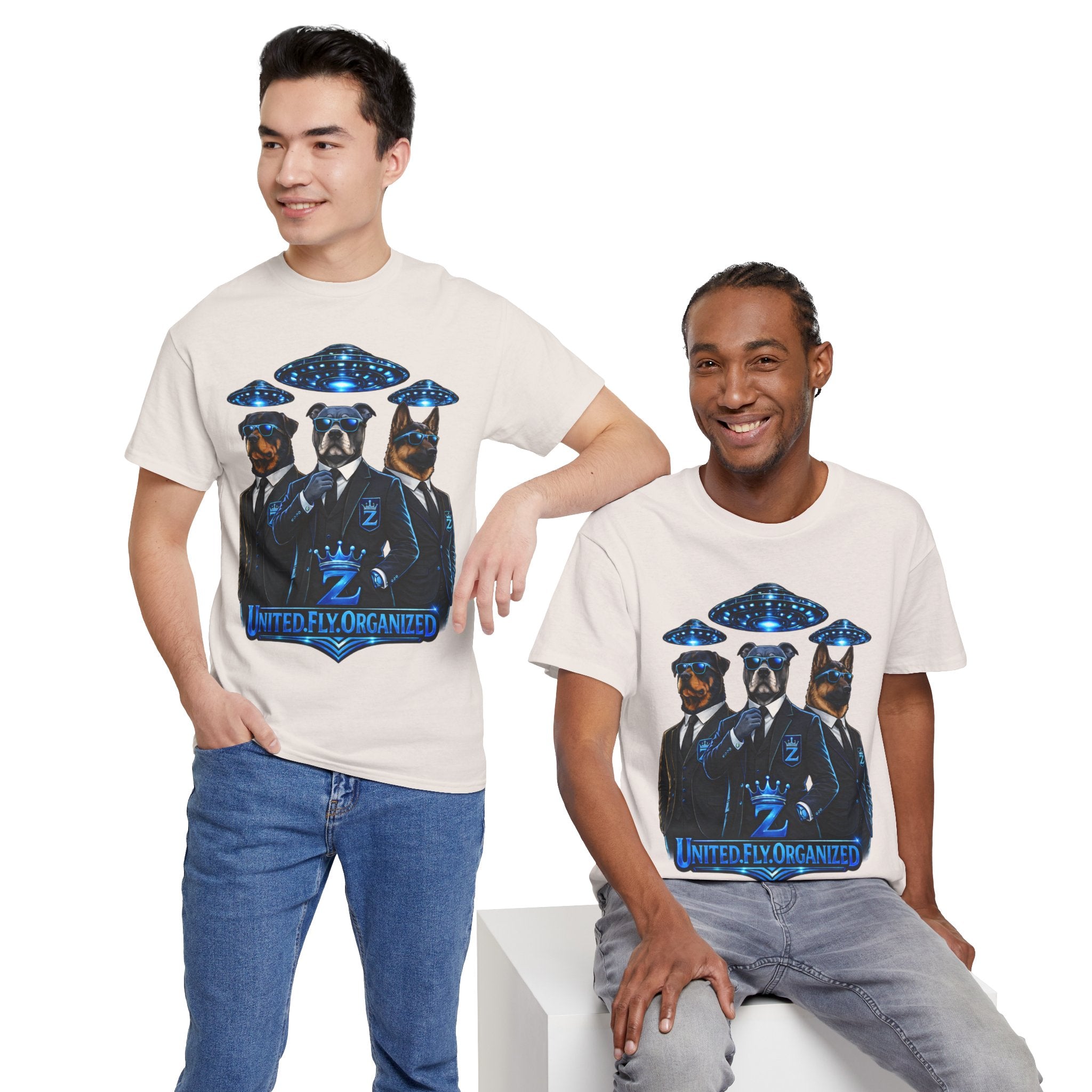 Adult "United. Fly. Organized." Graphic Tee (Blue) Printify