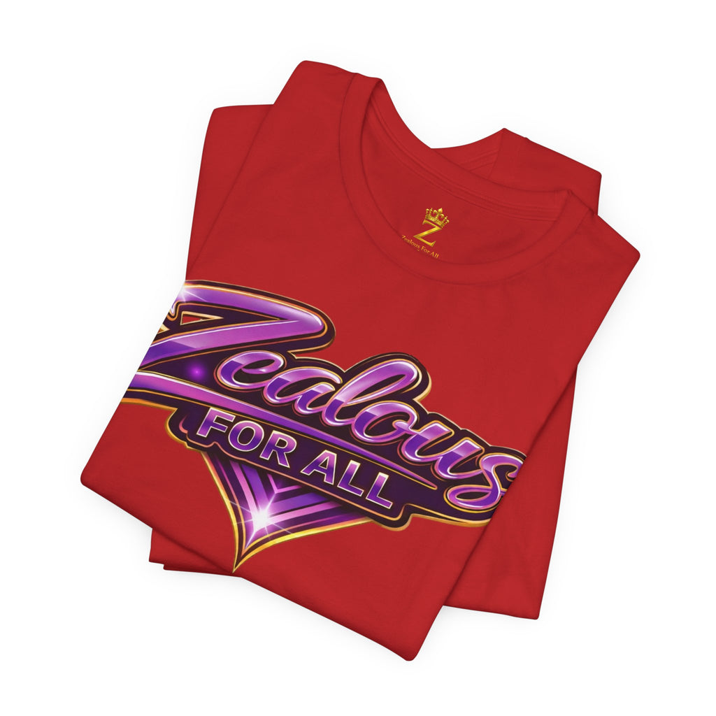 CUSTOM Zealous For All Graphic T-Shirt (Purple & Gold Trim Logo)