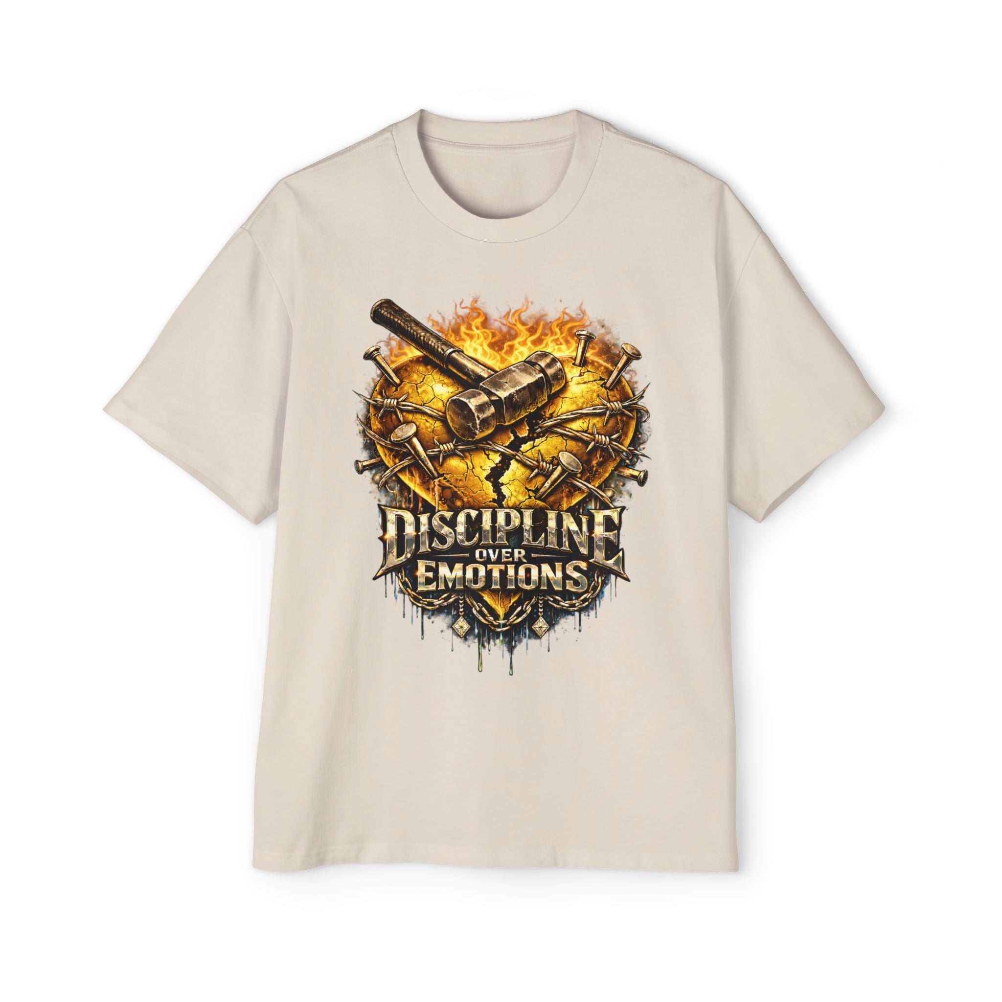 Oversized Discipline Over Emotions Graphic Tee (Gold Heart) Printify