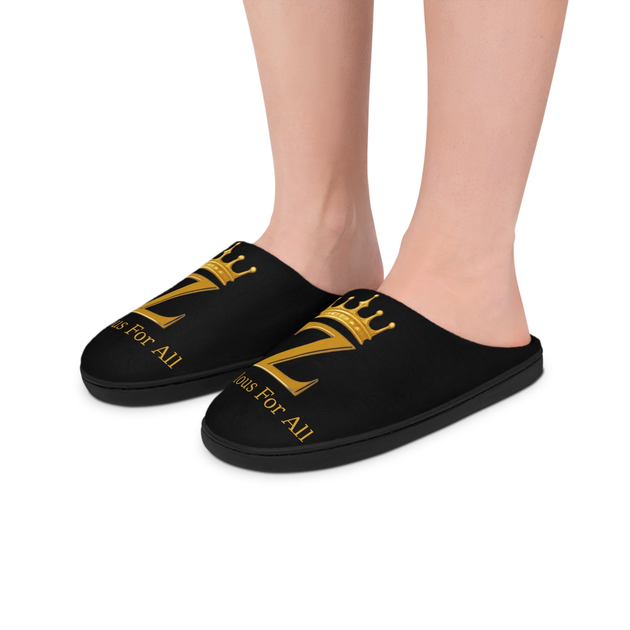 Z Crown Men's Indoor Slippers — Black & Gold Cozy House Slides Printify