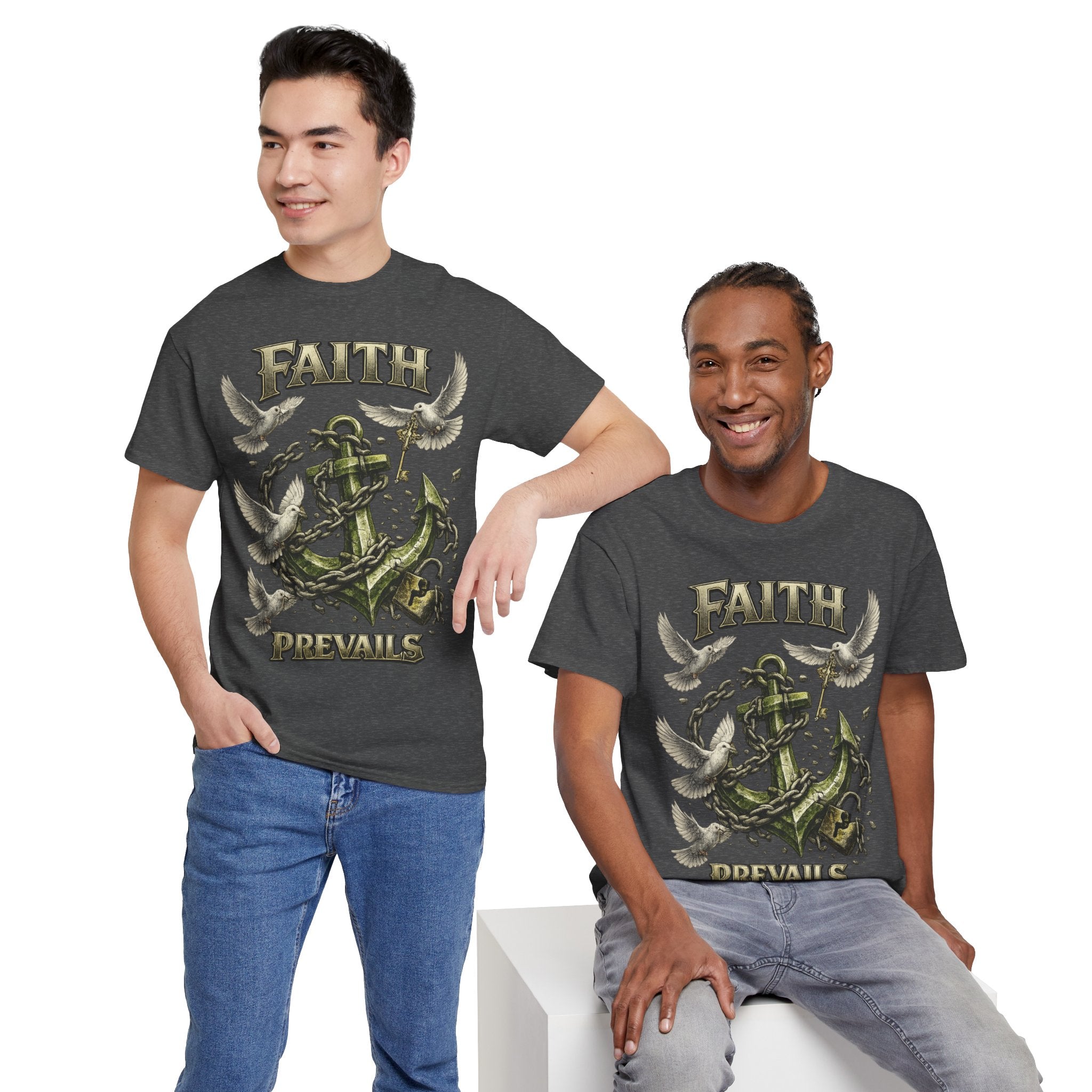 Adult Faith Prevails Anchor T-Shirt (Green Anchor) Printify