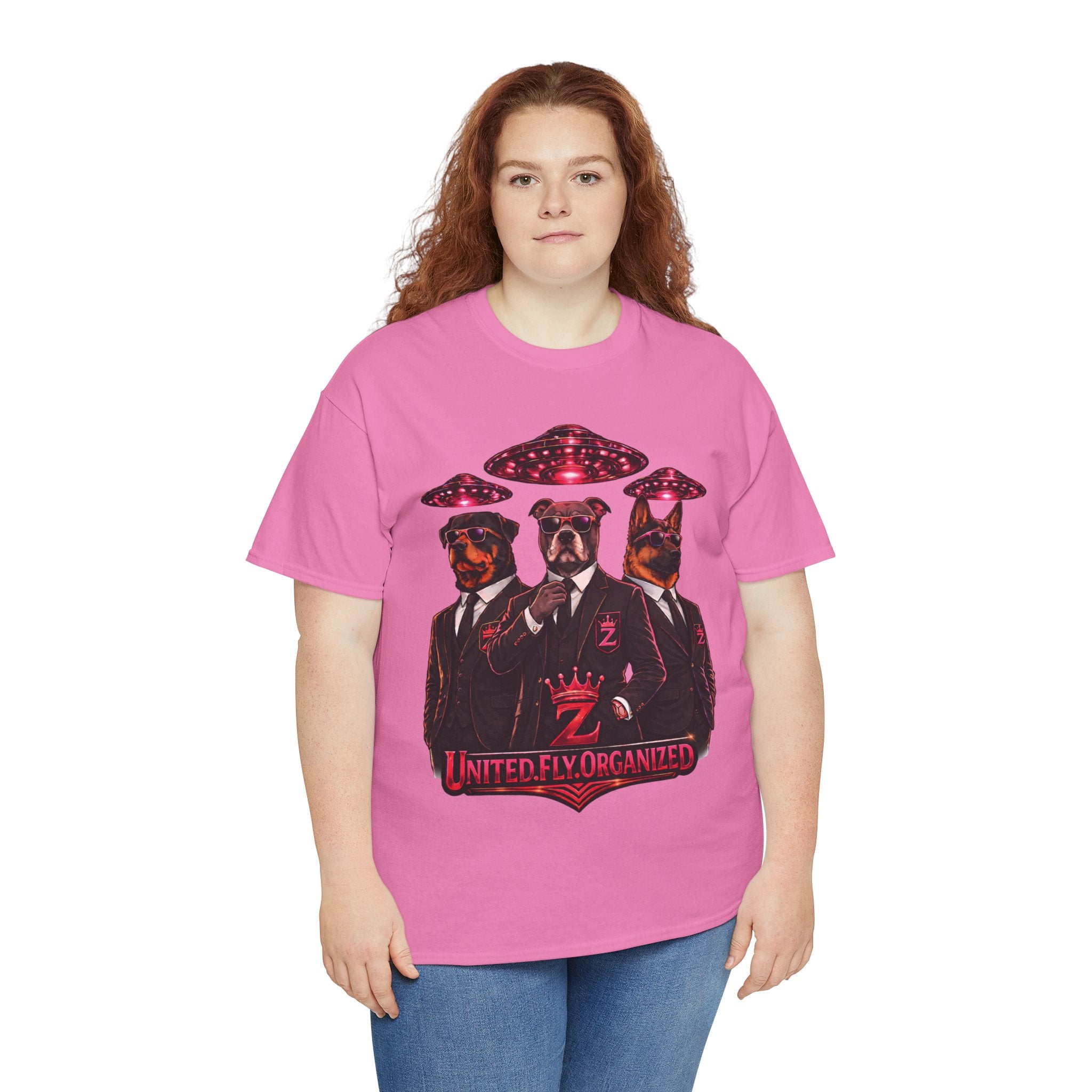 Adult "United. Fly. Organized." Graphic Tee (Hot Pink) Printify