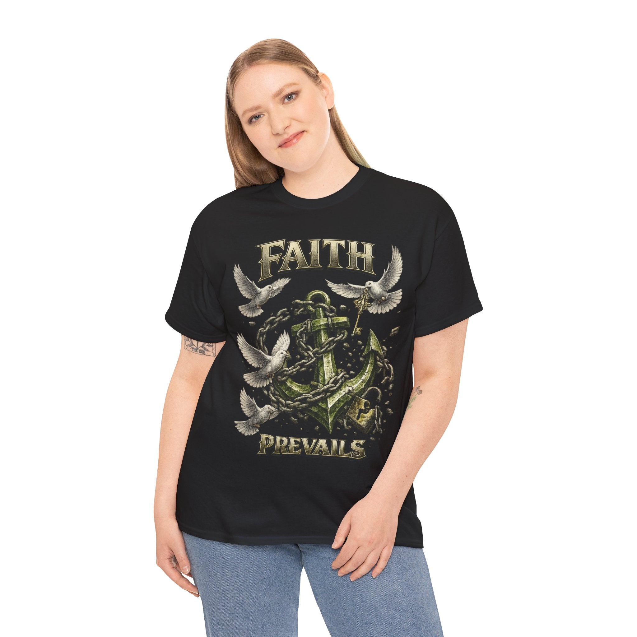 Adult Faith Prevails Anchor T-Shirt (Green Anchor) Printify