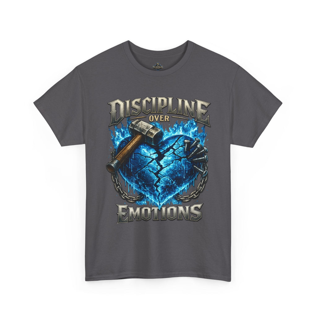 Discipline Over Emotions Graphic T-Shirt (Blue Heart) Printify