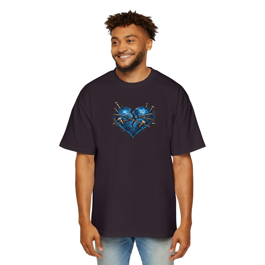 Oversized Discipline Over Emotions (Back) Graphic Tee (Blue Heart) Printify