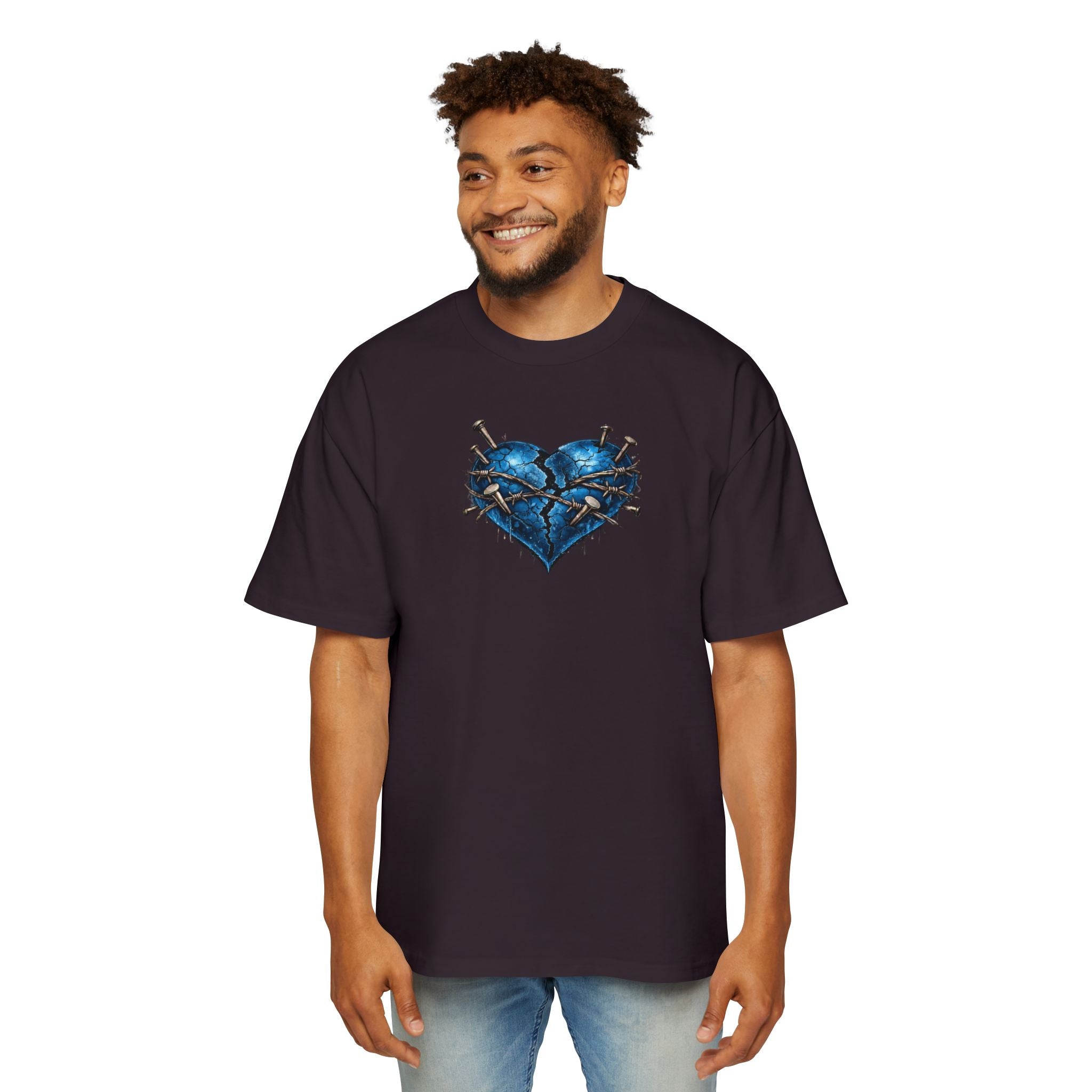 Oversized Discipline Over Emotions (Back) Graphic Tee (Blue Heart) Printify