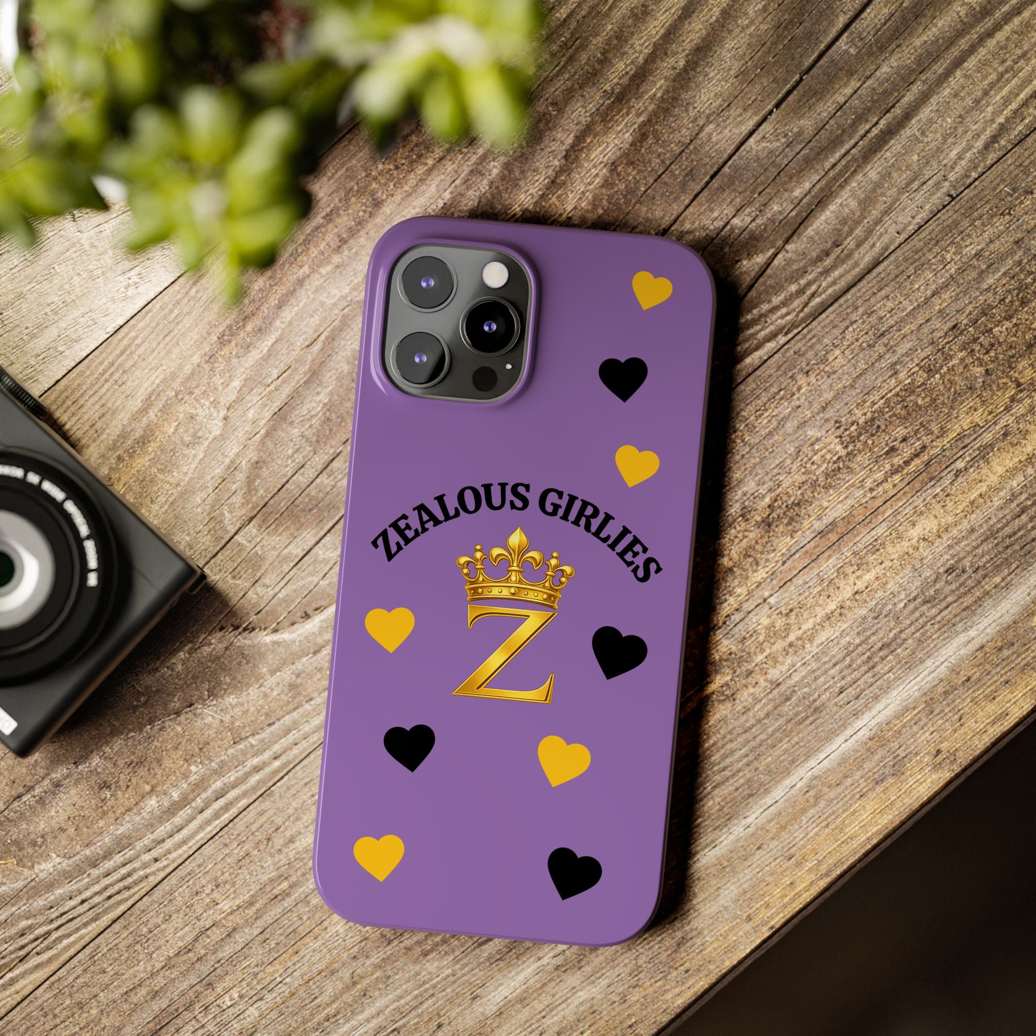 Zealous Girlies 'Z' Crown Slim Phone Case — Purple & Gold Heart Design Printify