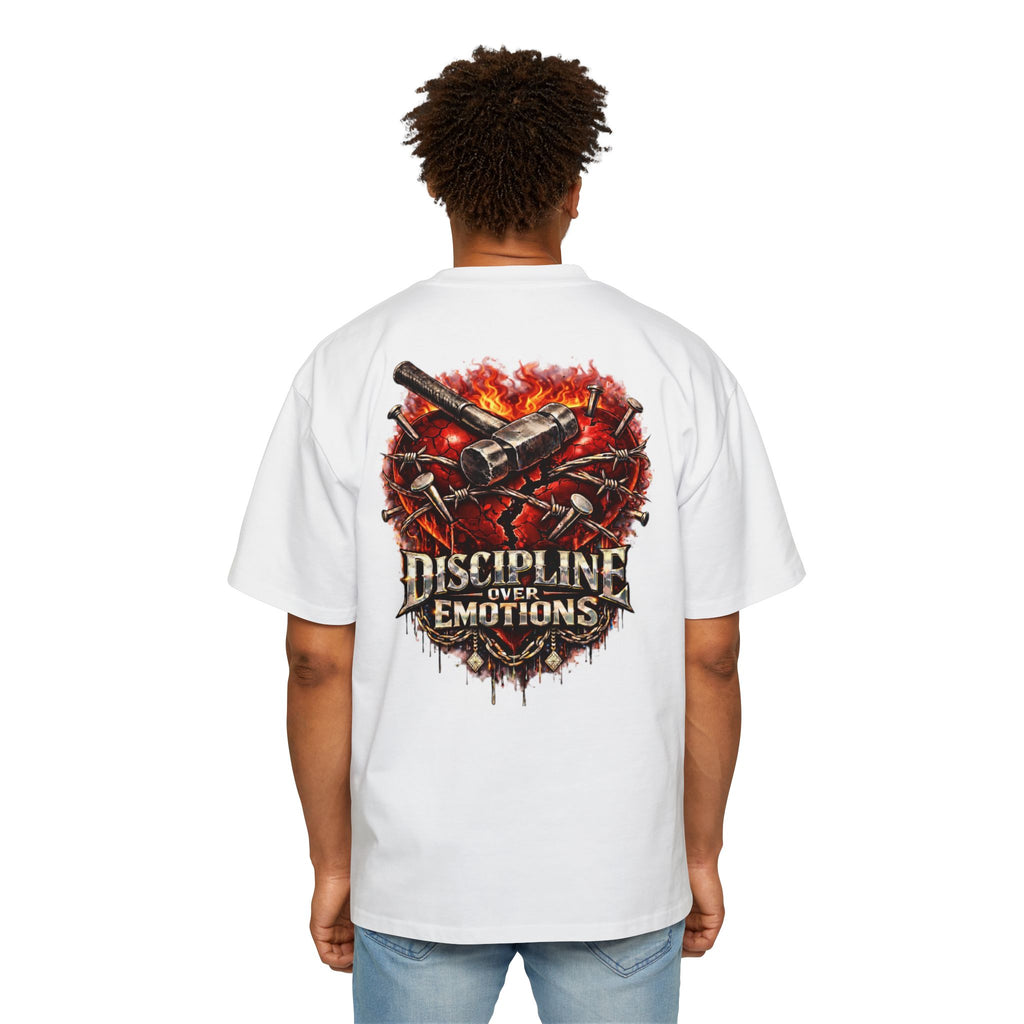 Oversized Discipline Over Emotions (Back) Graphic Tee (Red Heart) Printify