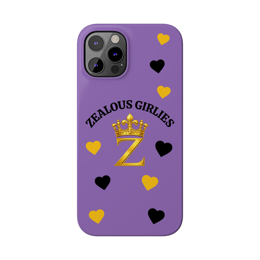 Zealous Girlies 'Z' Crown Slim Phone Case — Purple & Gold Heart Design Printify