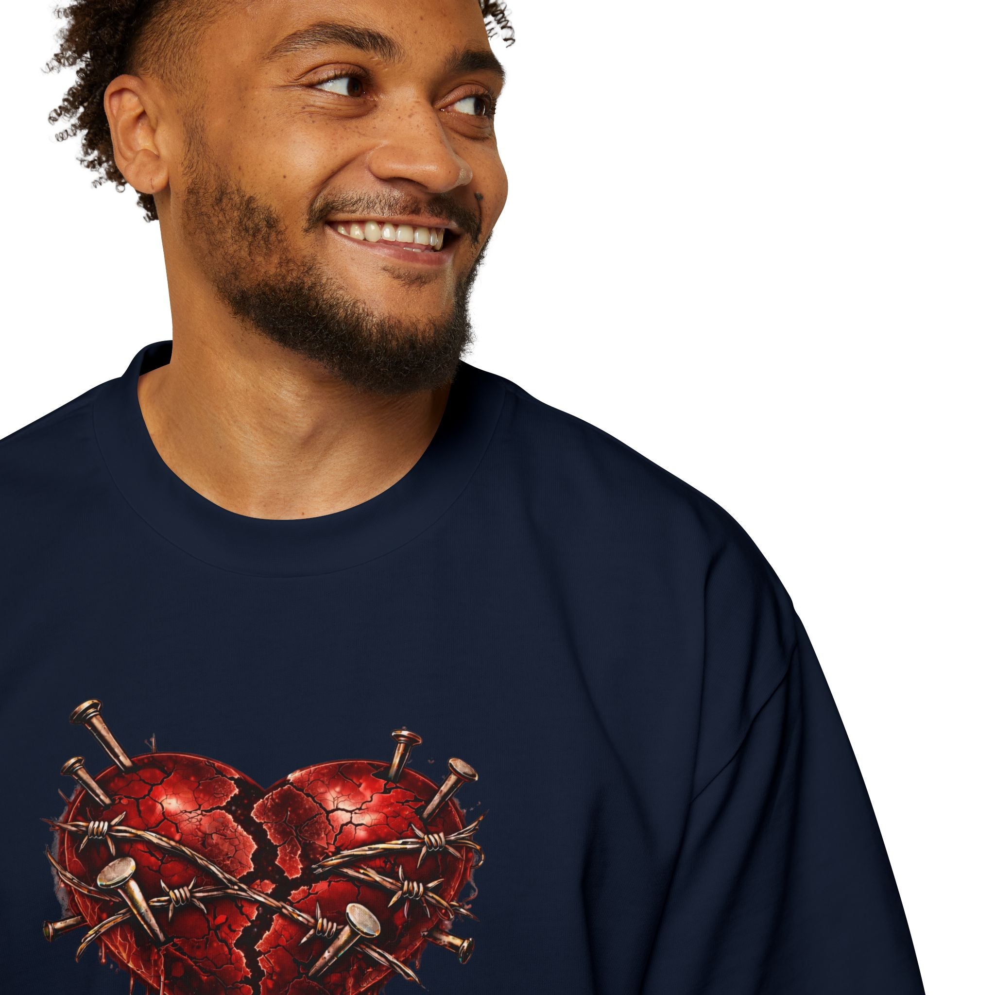 Oversized Discipline Over Emotions (Back) Graphic Tee (Red Heart) Printify