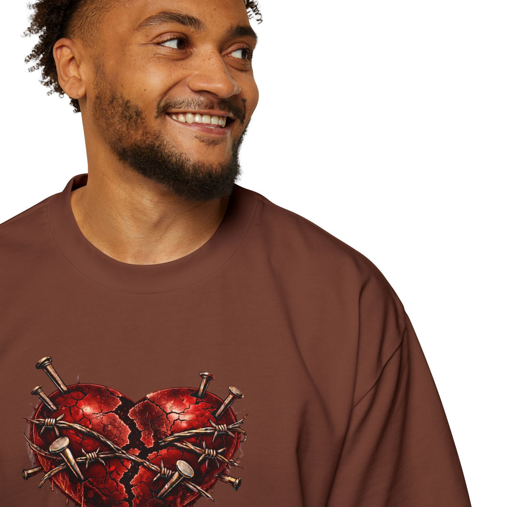 Oversized Discipline Over Emotions (Back) Graphic Tee (Red Heart) Printify