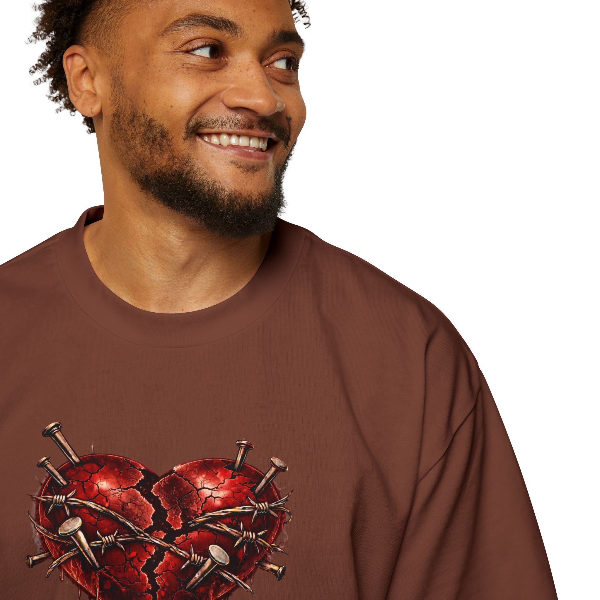 Oversized Discipline Over Emotions (Back) Graphic Tee (Red Heart) Printify
