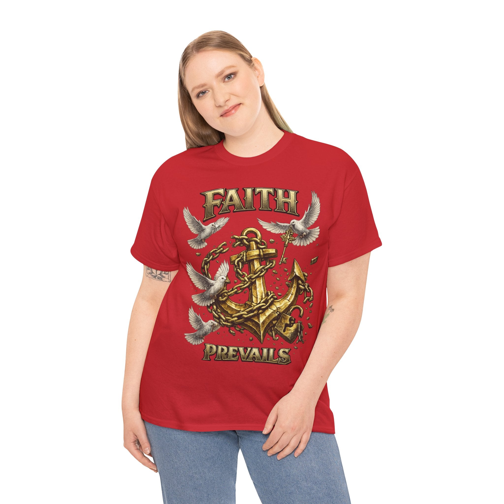 Adult Faith Prevails Anchor T-Shirt (Gold Anchor) Printify