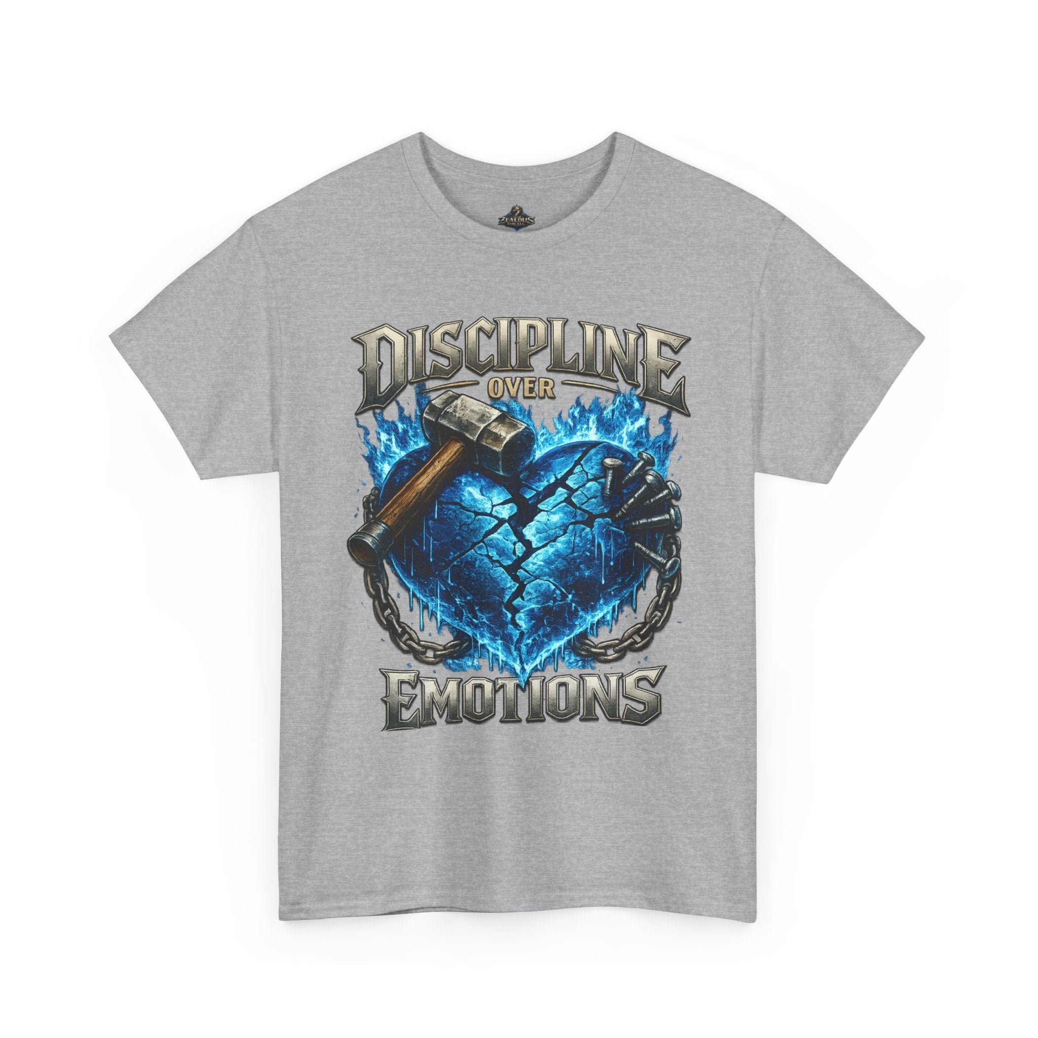 Discipline Over Emotions Graphic T-Shirt (Blue Heart) Printify