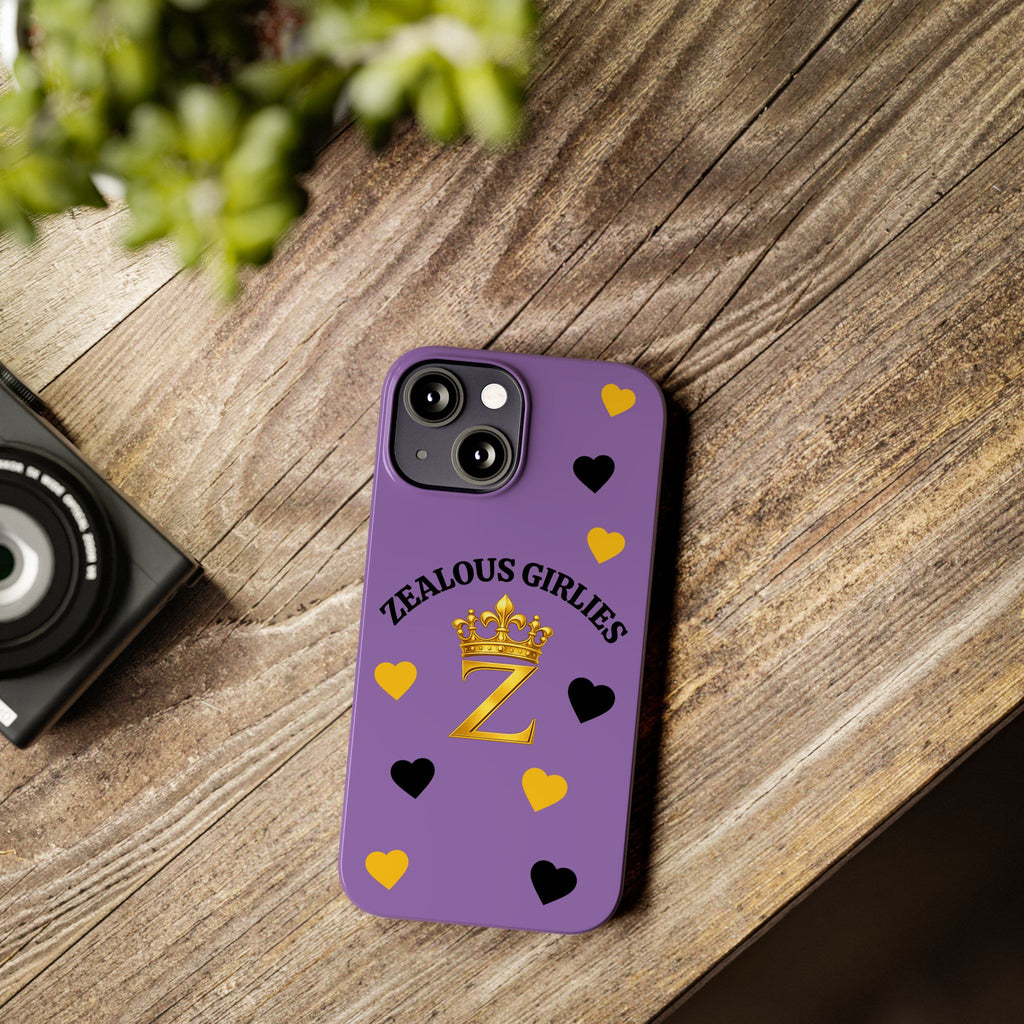 Zealous Girlies 'Z' Crown Slim Phone Case — Purple & Gold Heart Design Printify