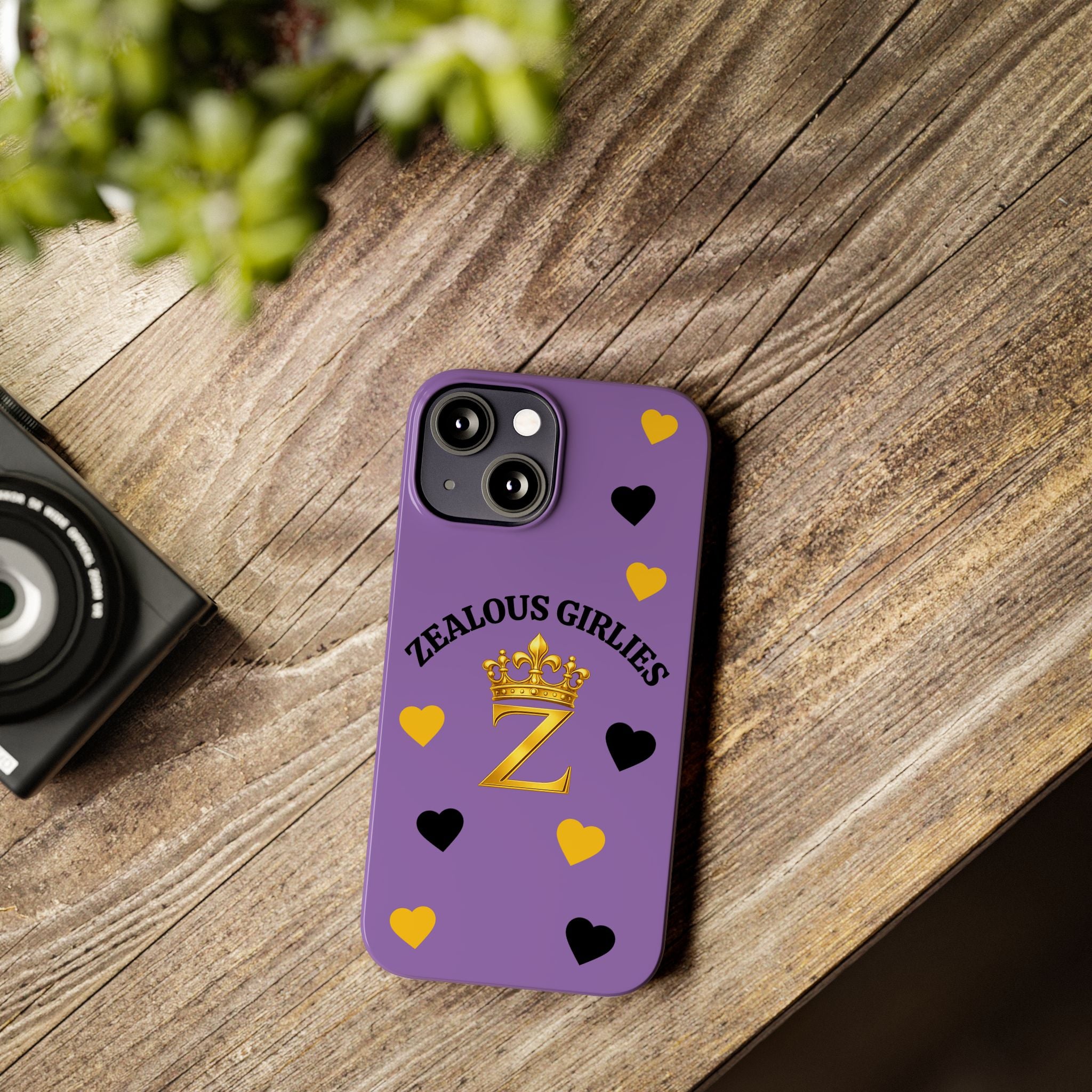 Zealous Girlies 'Z' Crown Slim Phone Case — Purple & Gold Heart Design Printify